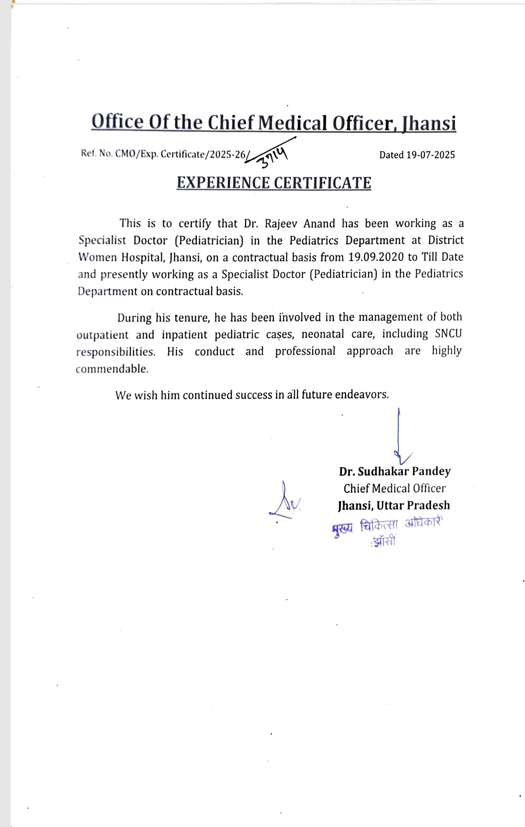 Doctor's certificate