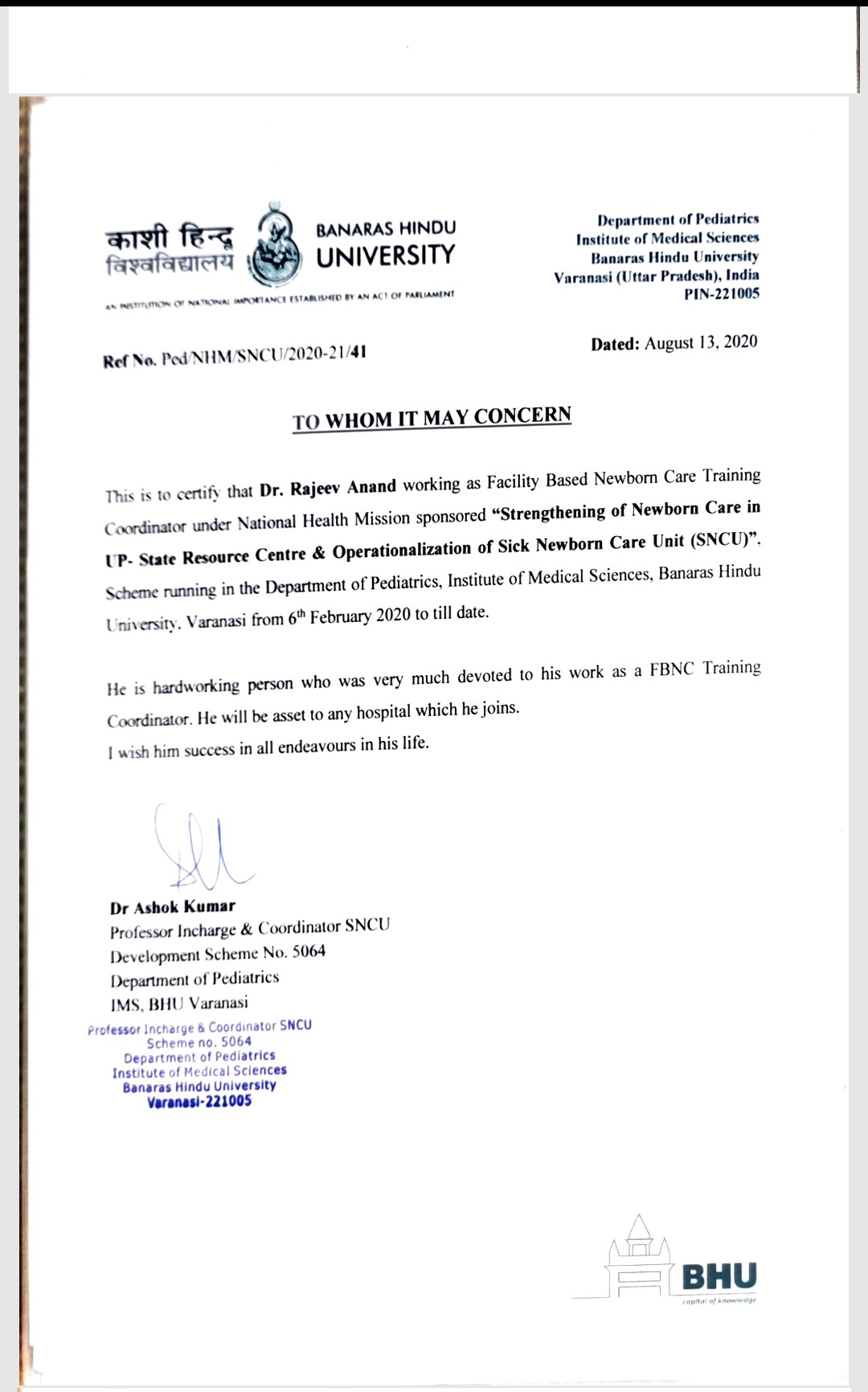 Doctor's certificate