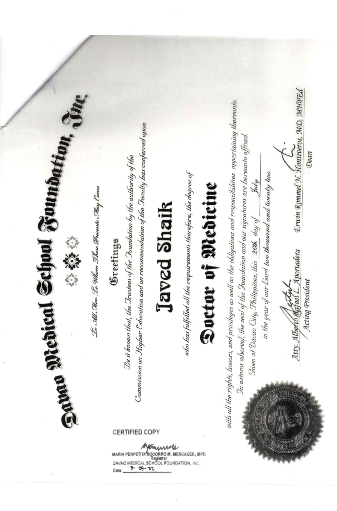 Doctor's certificate