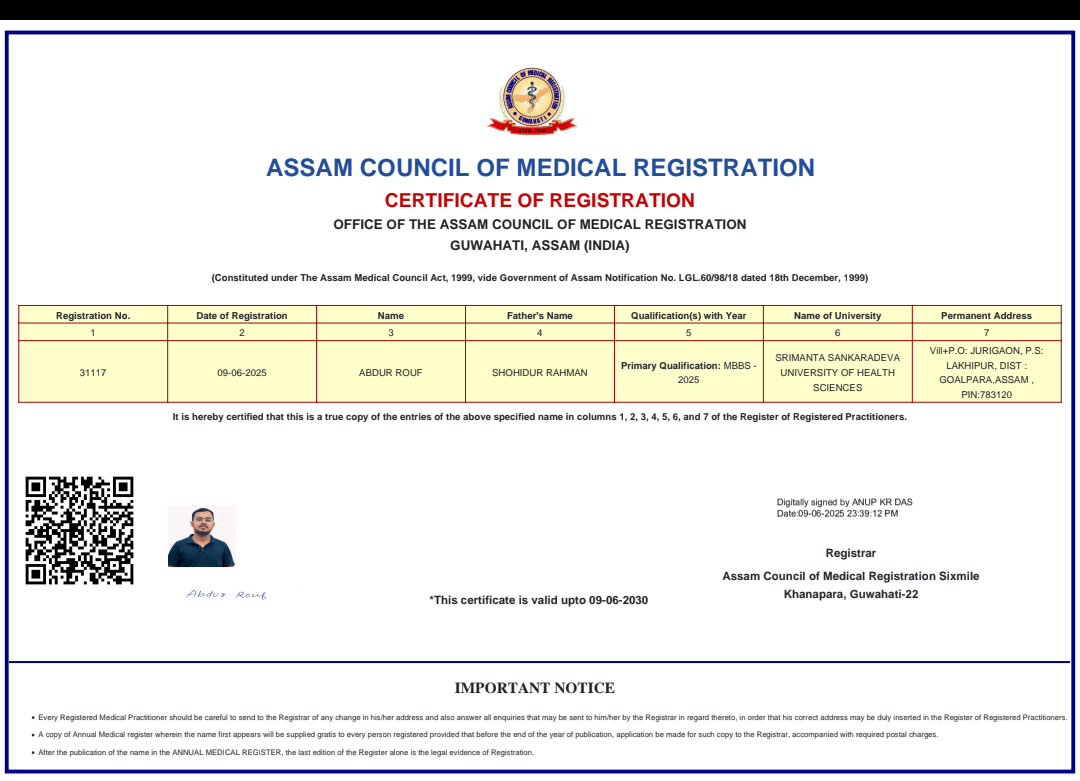 Doctor's certificate