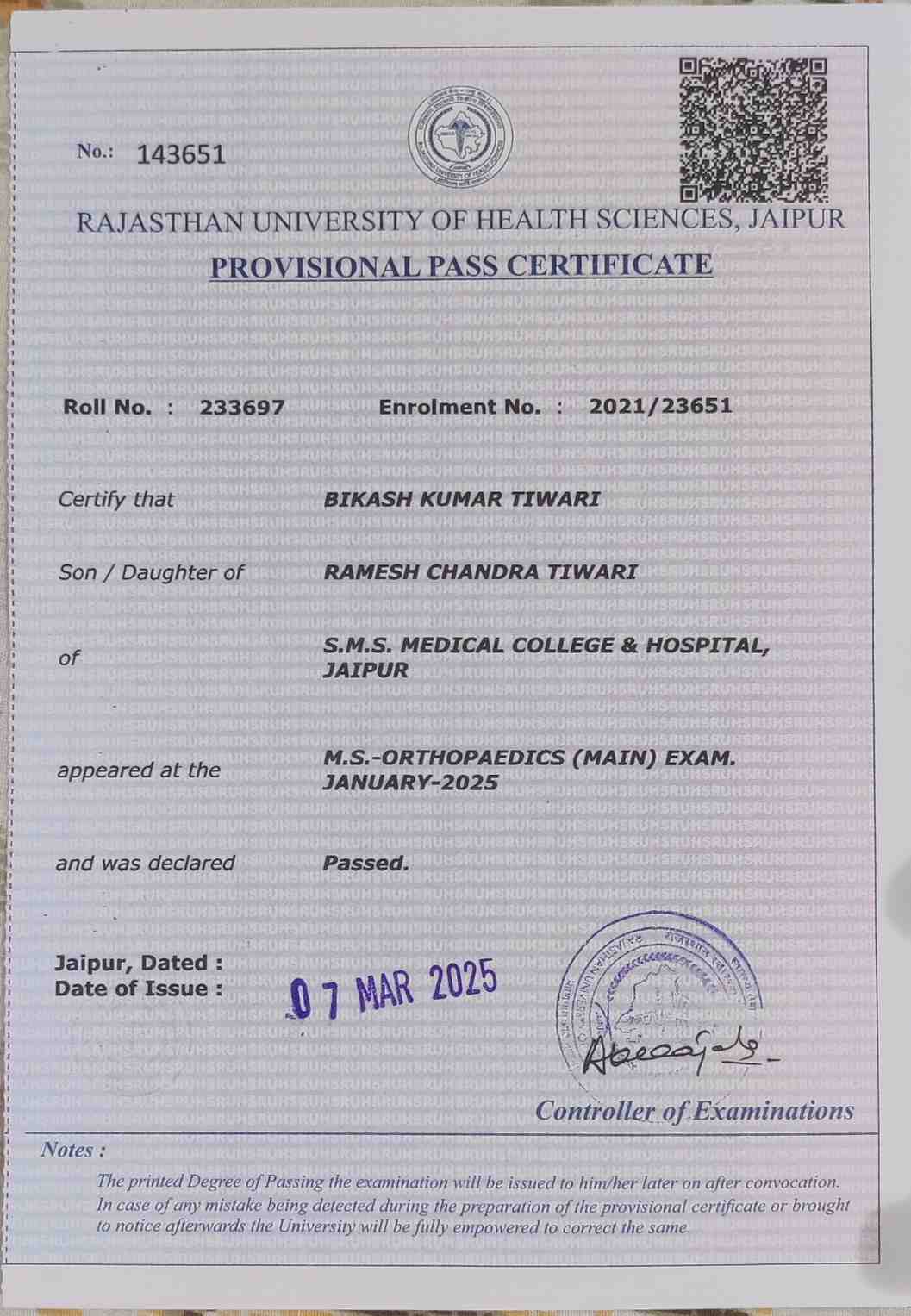 Doctor's certificate