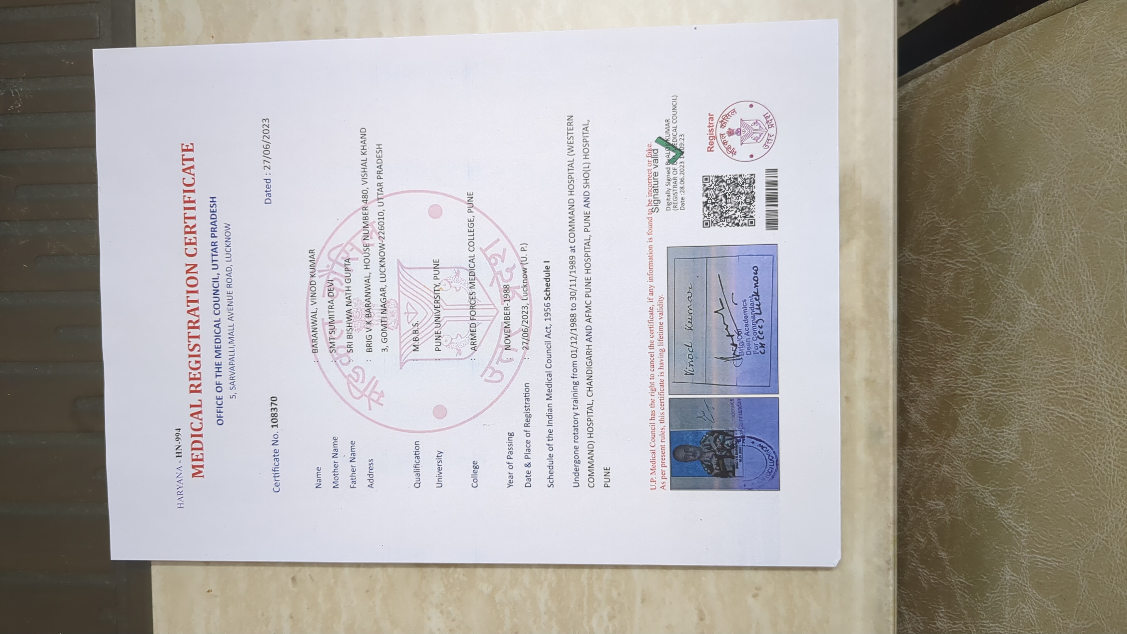 Doctor's certificate