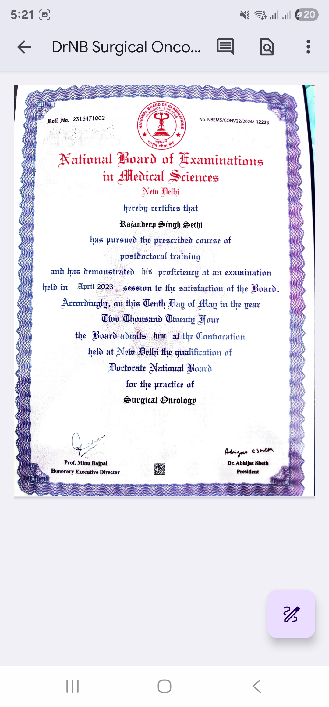 Doctor's certificate