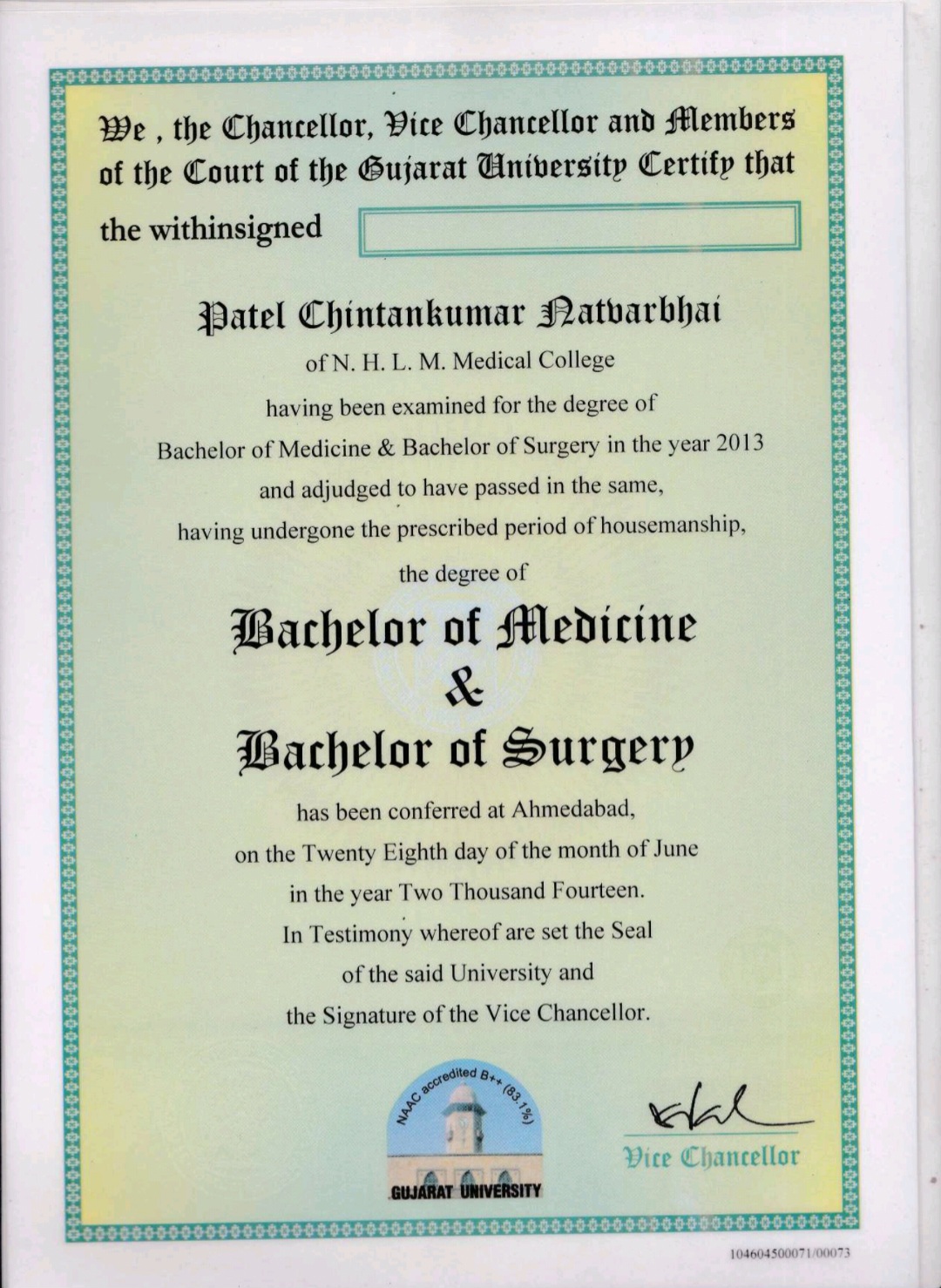 Doctor's certificate