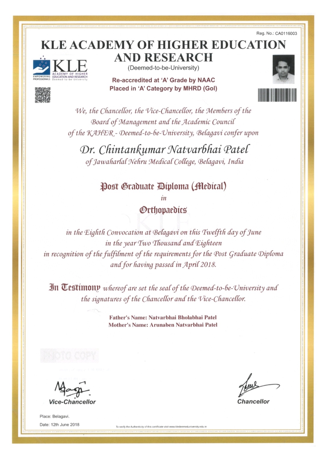 Doctor's certificate