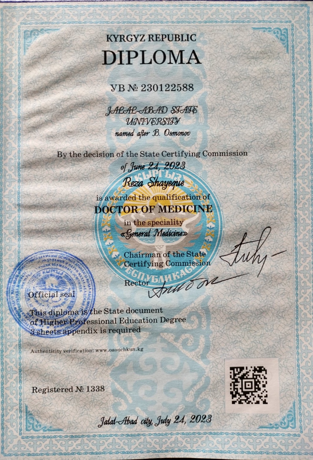 Doctor's certificate
