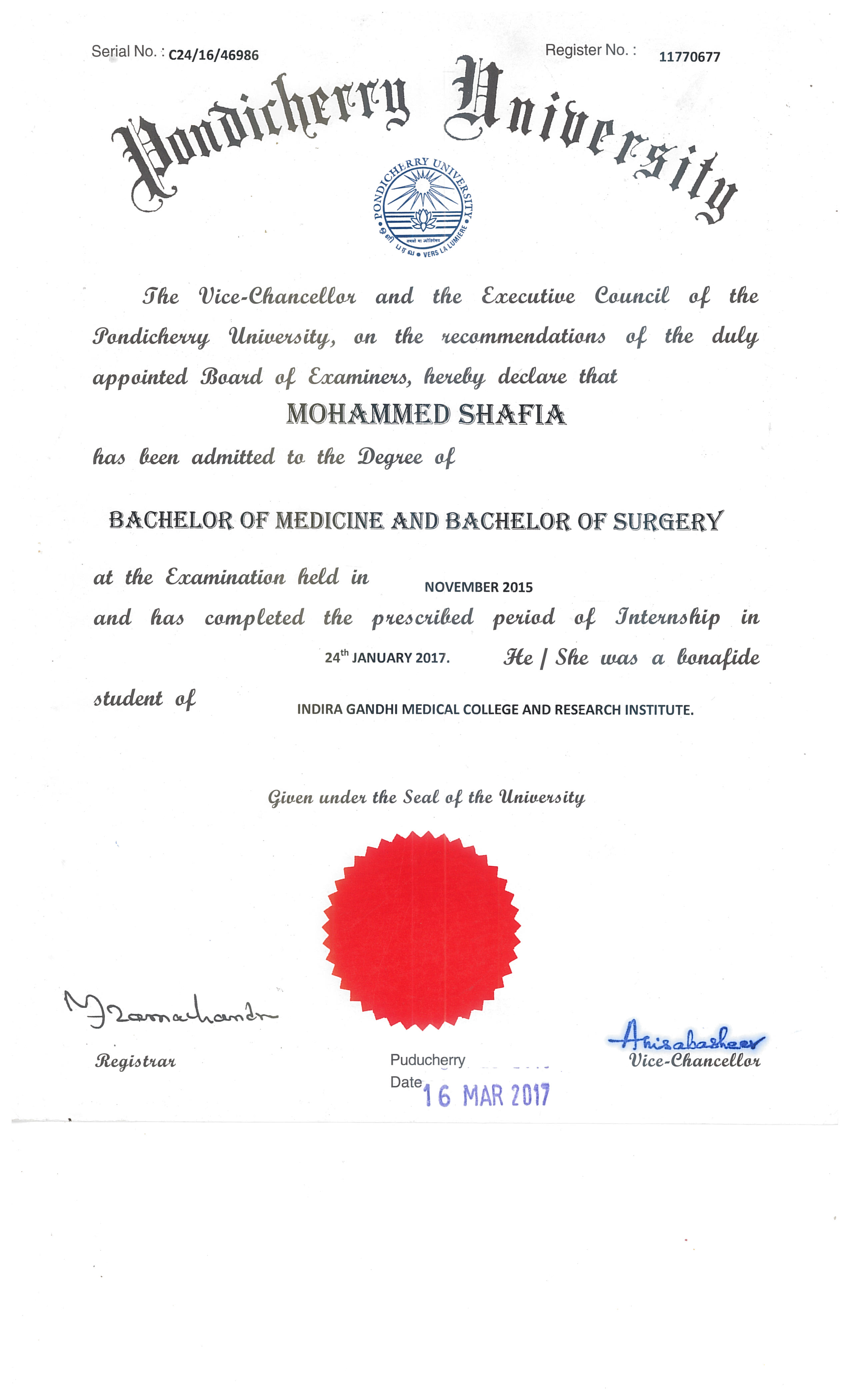 Doctor's certificate