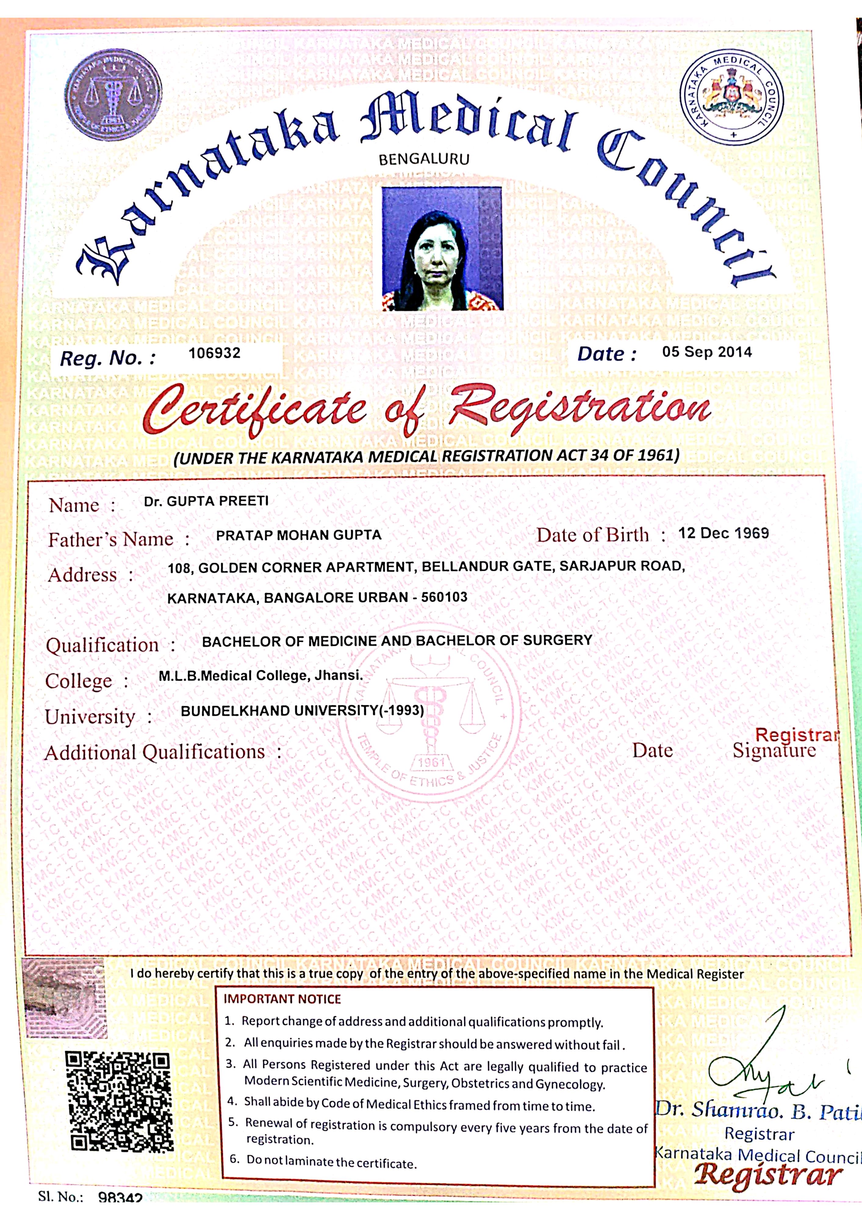 Doctor's certificate
