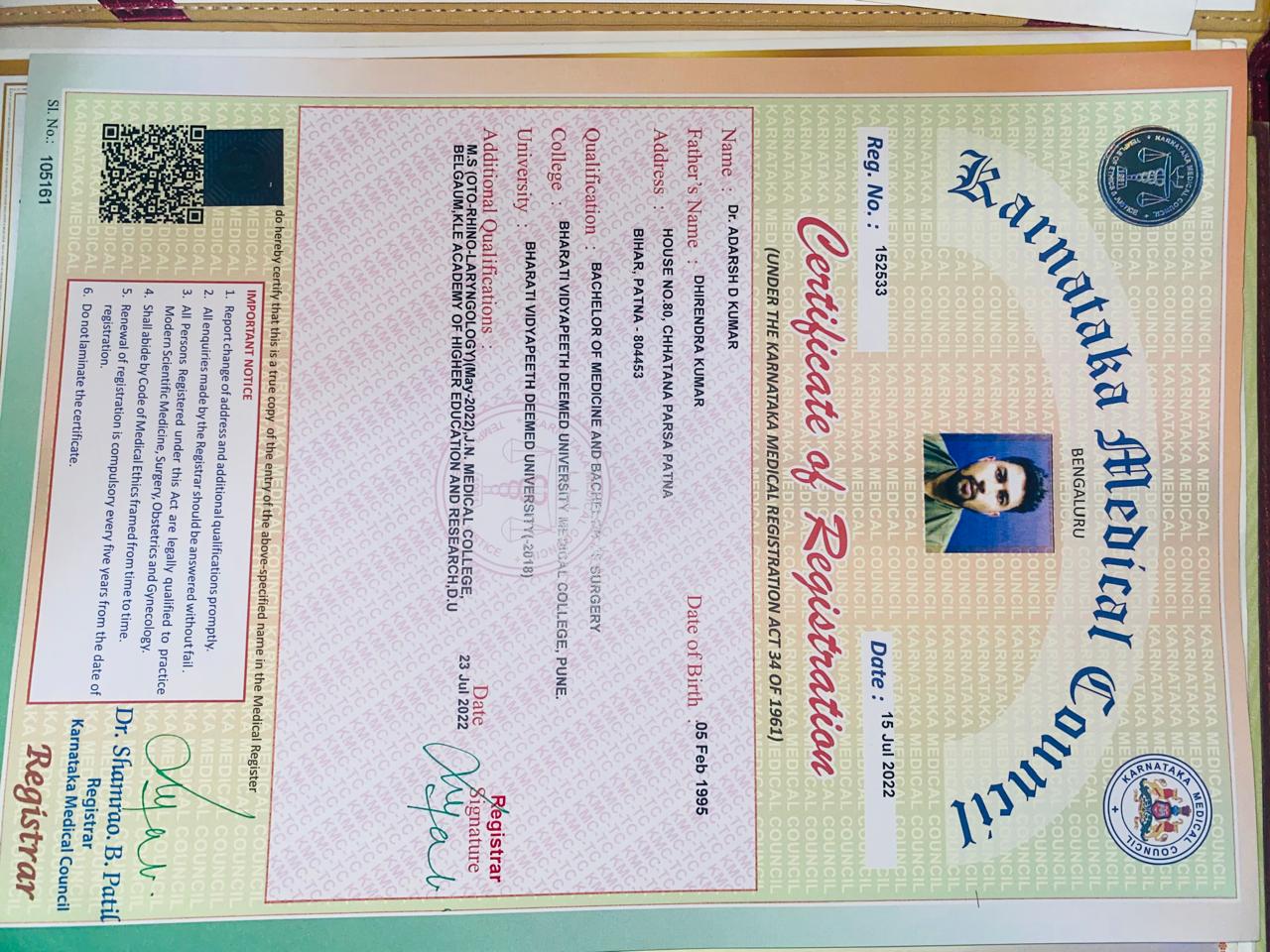 Doctor's certificate