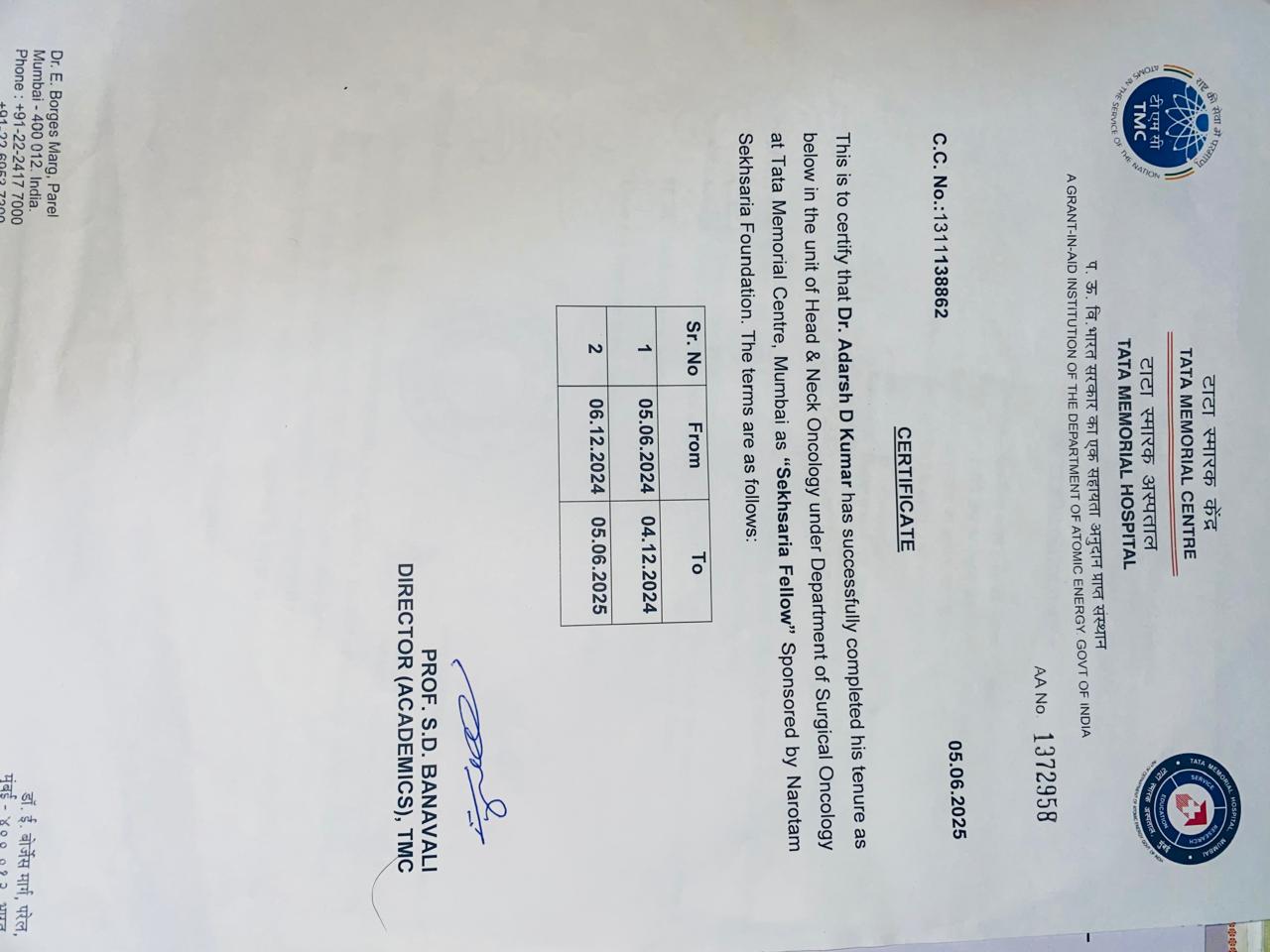 Doctor's certificate