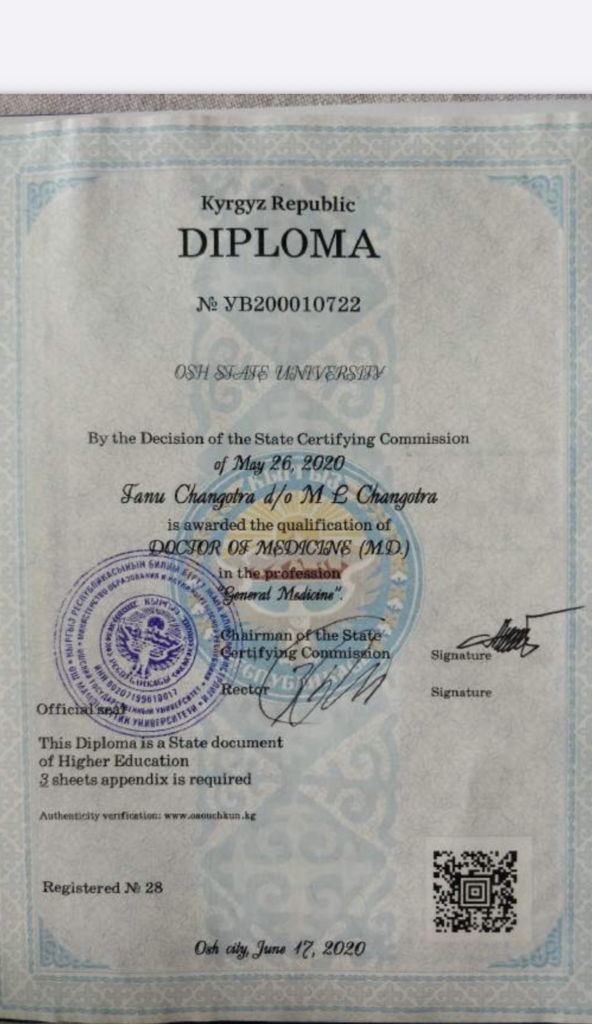 Doctor's certificate