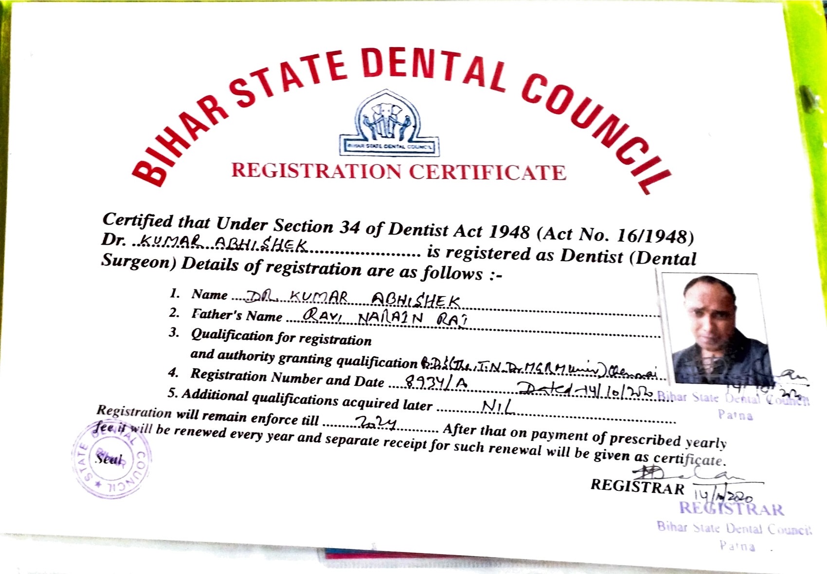 Doctor's certificate