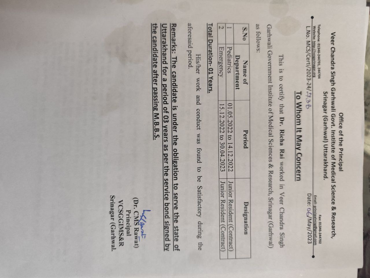Doctor's certificate