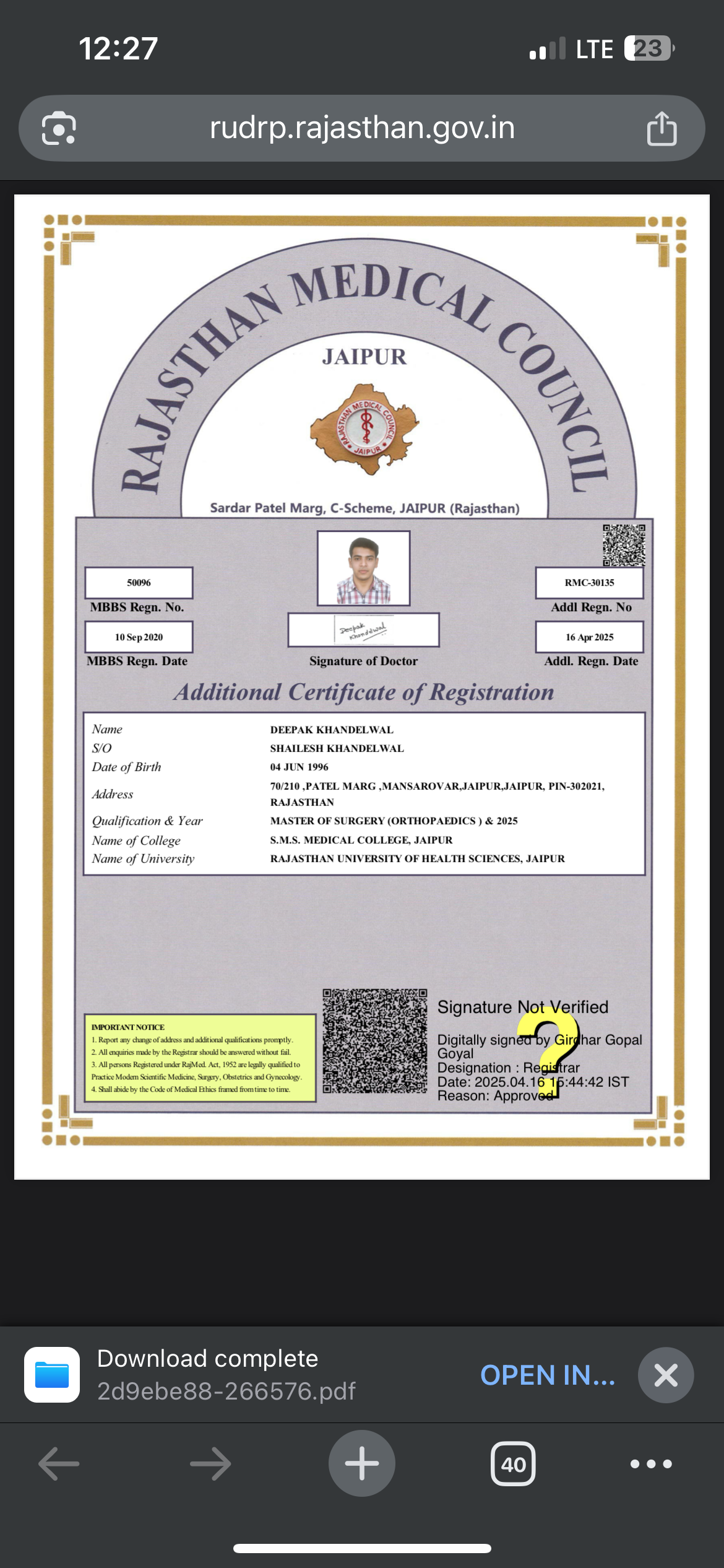 Doctor's certificate