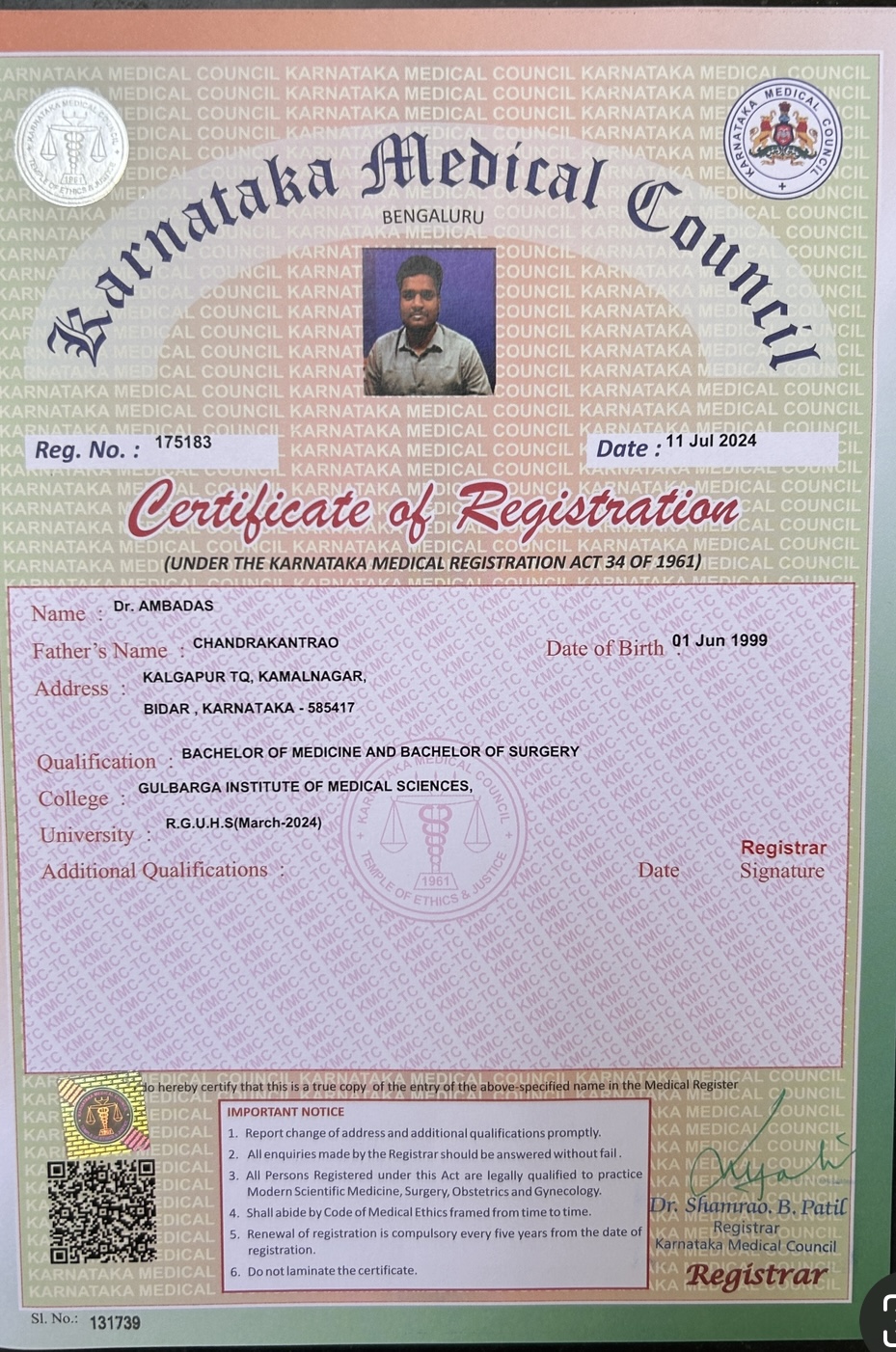 Doctor's certificate