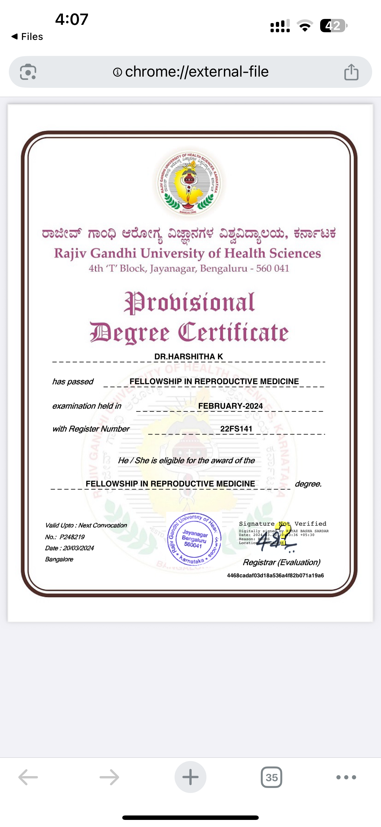 Doctor's certificate