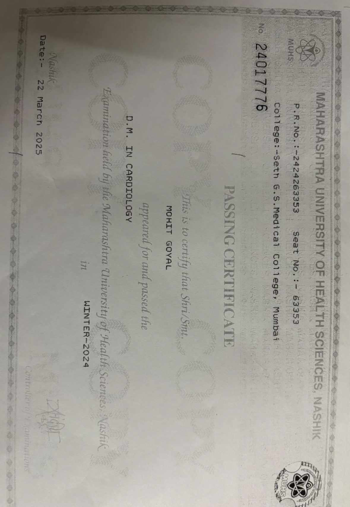 Doctor's certificate