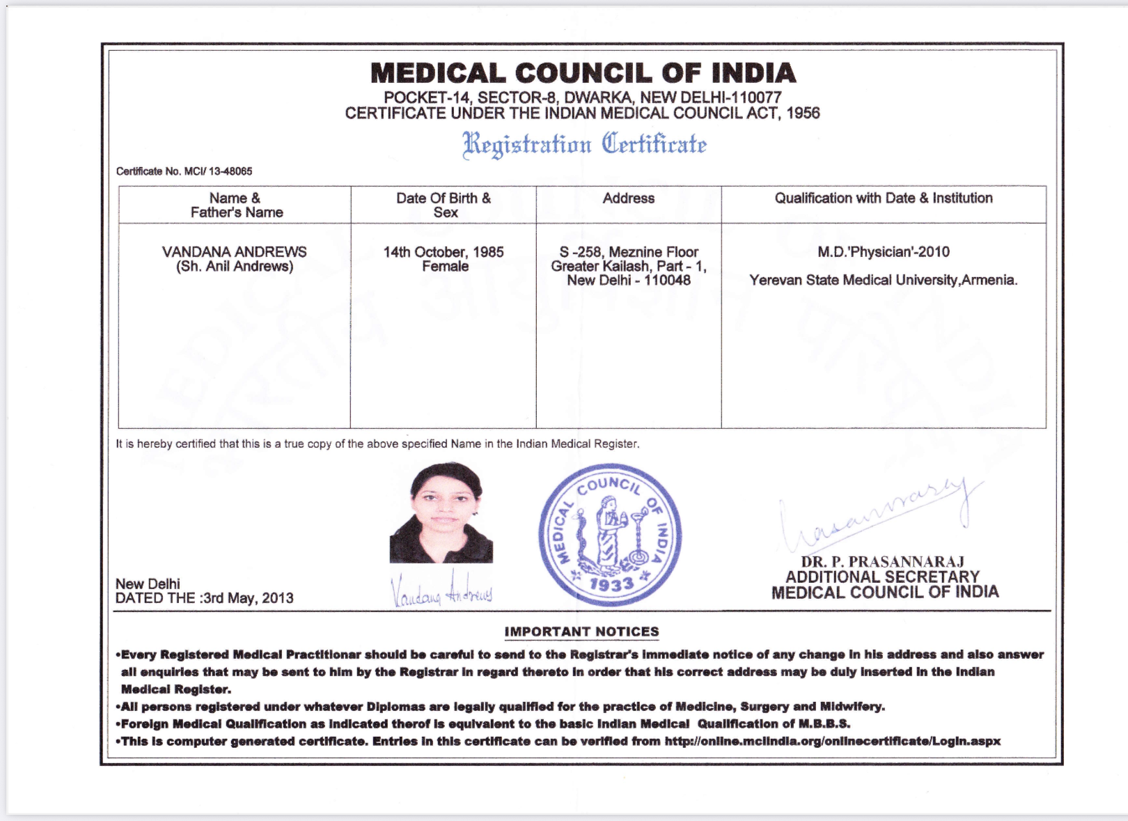 Doctor's certificate
