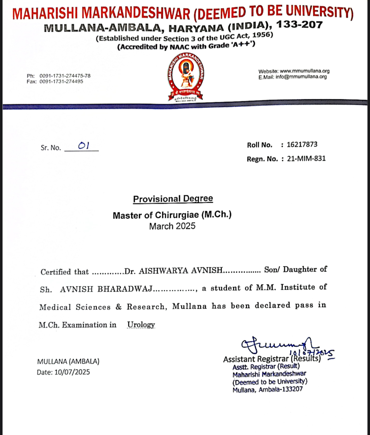 Doctor's certificate