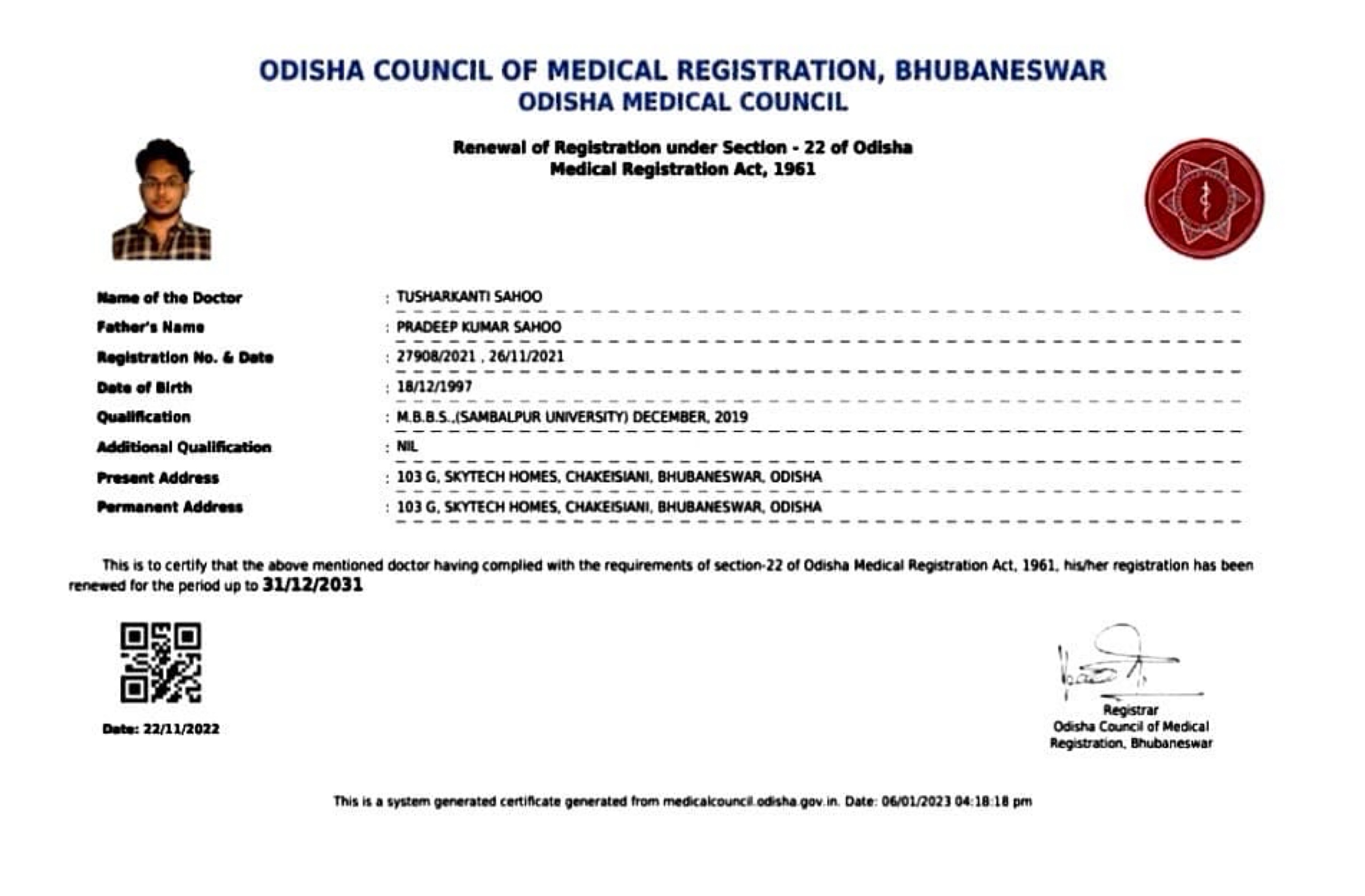 Doctor's certificate