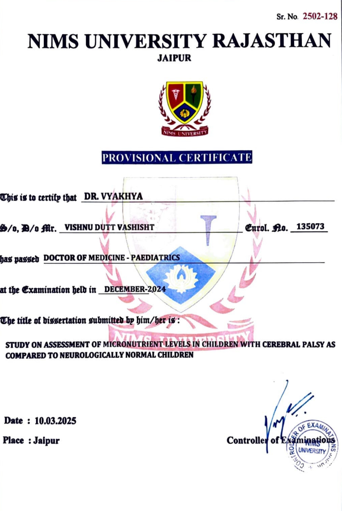 Doctor's certificate