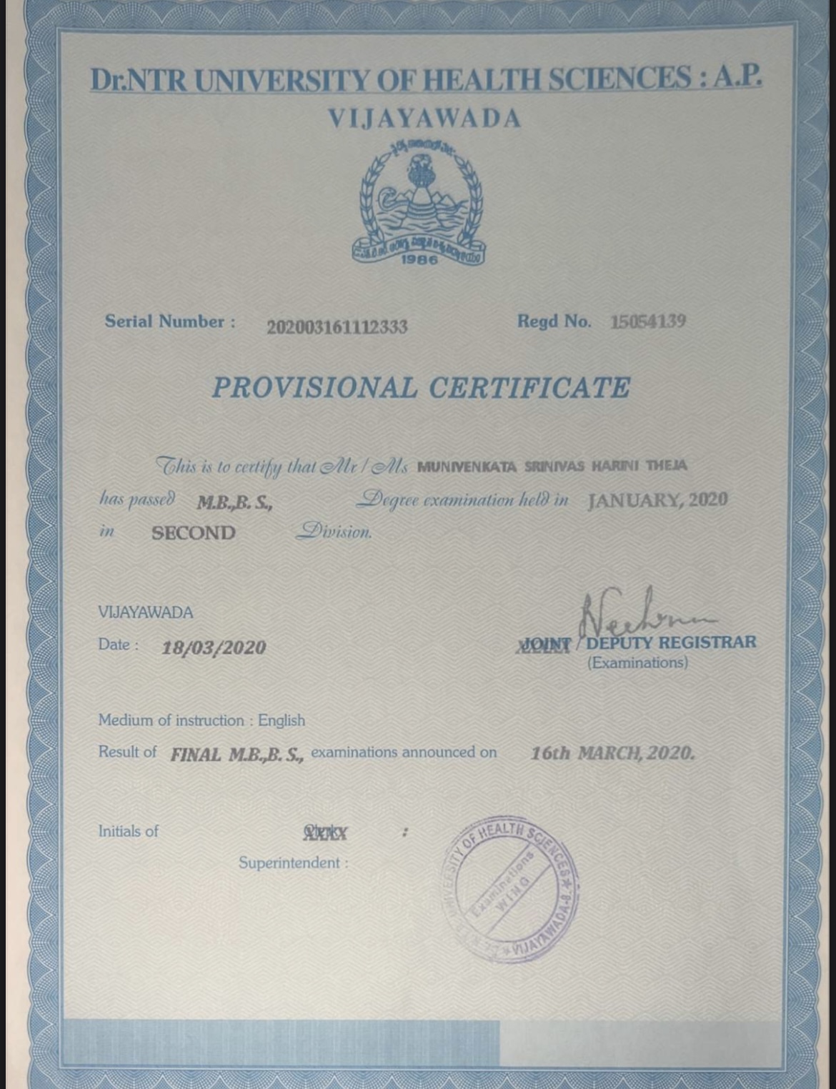 Doctor's certificate