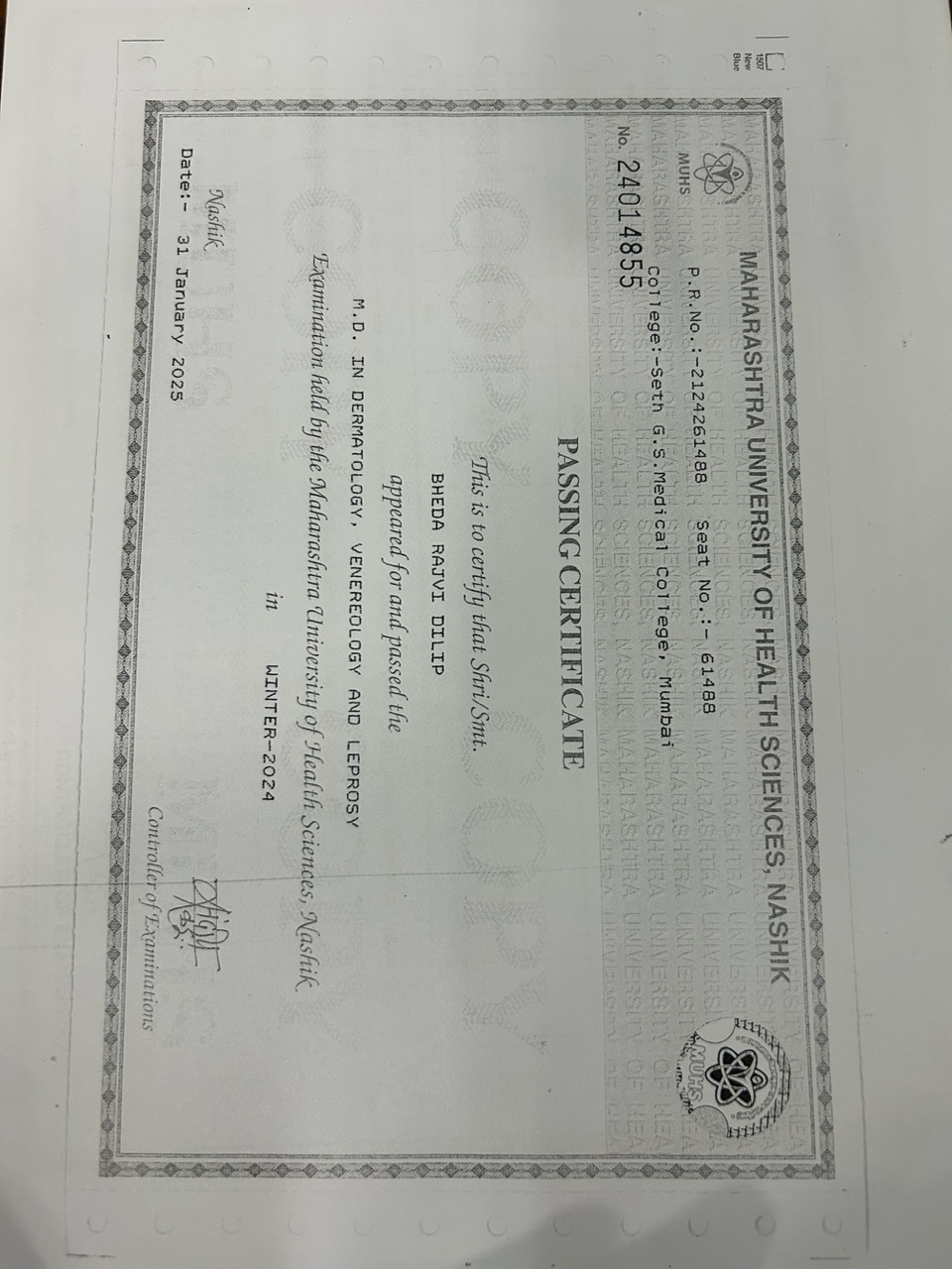 Doctor's certificate