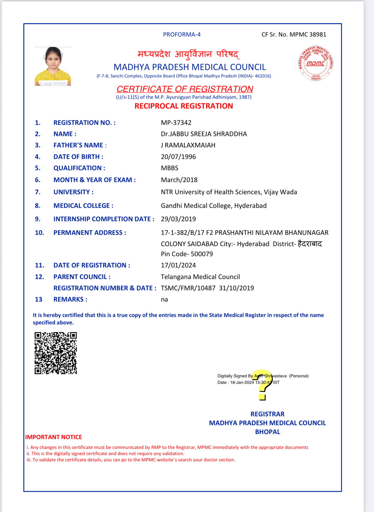 Doctor's certificate