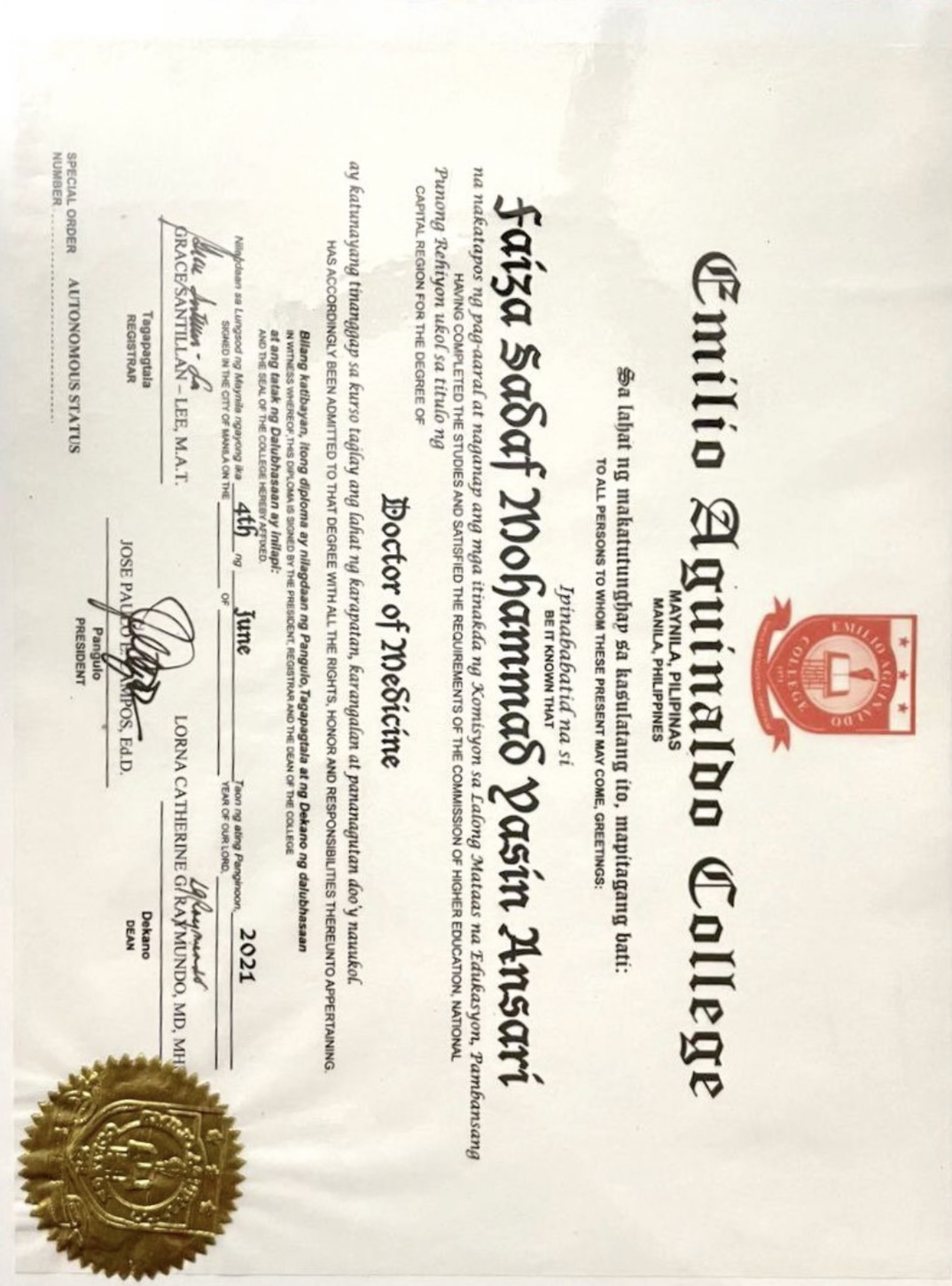 Doctor's certificate