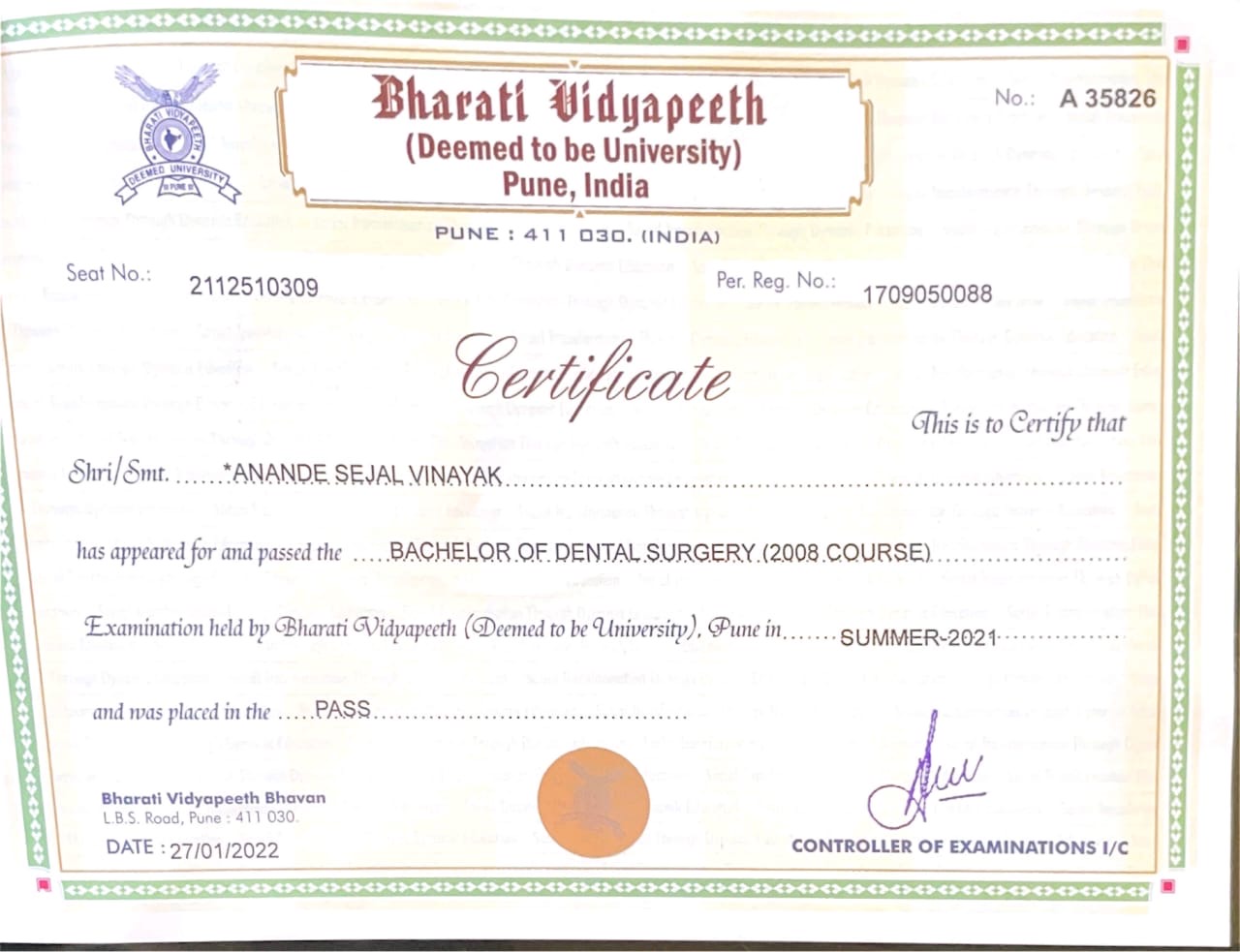 Doctor's certificate