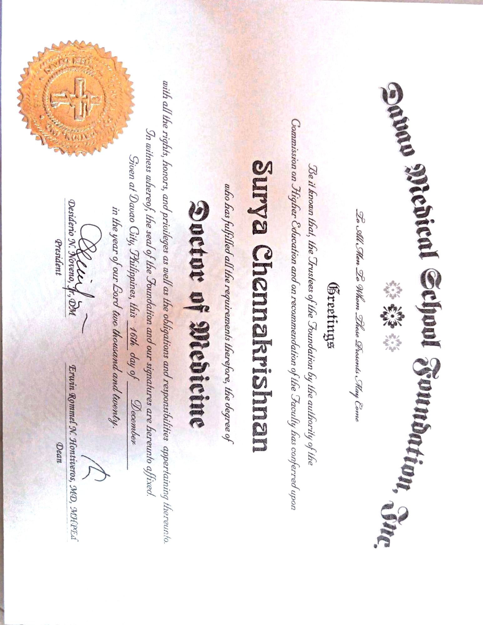 Doctor's certificate