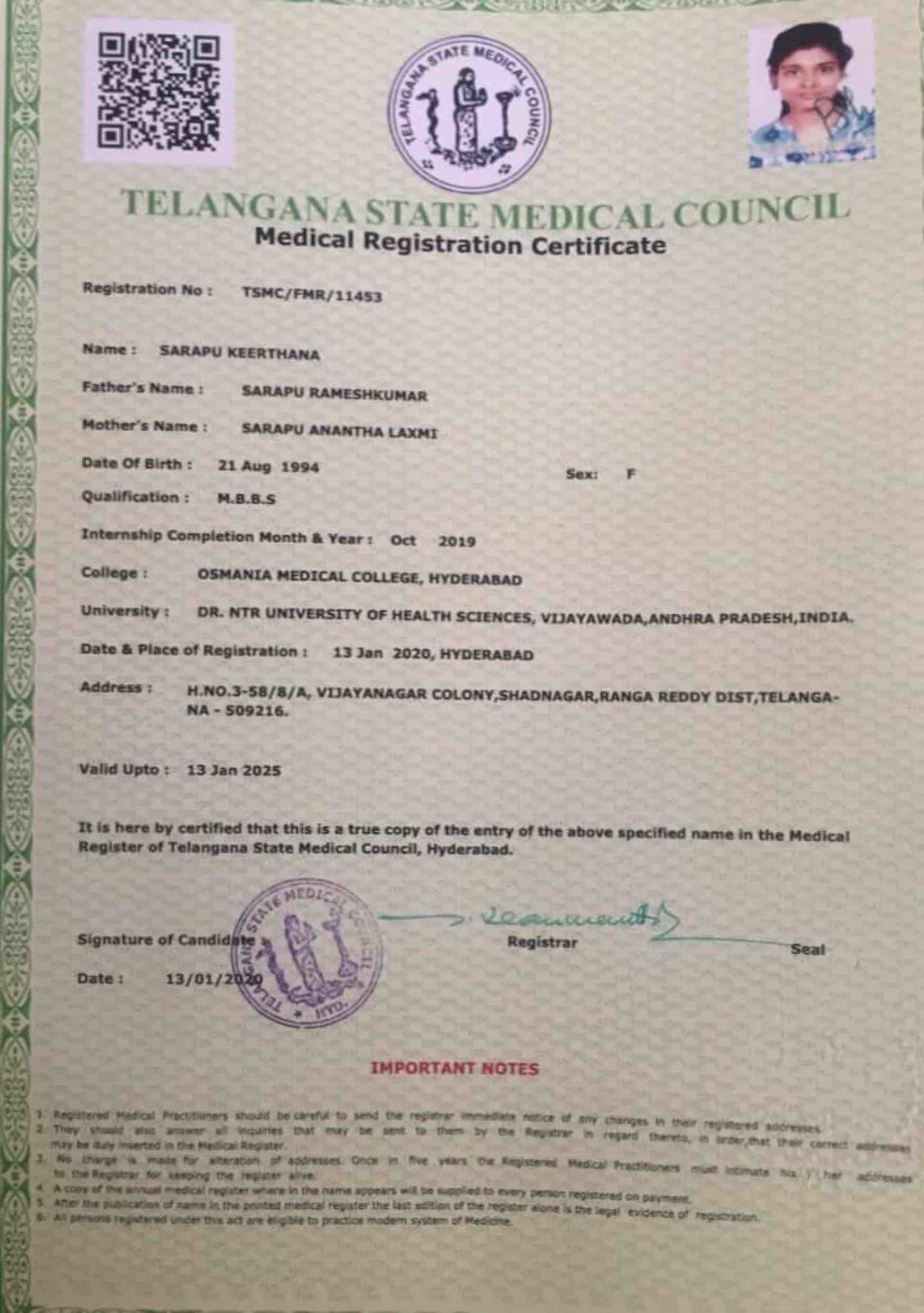 Doctor's certificate