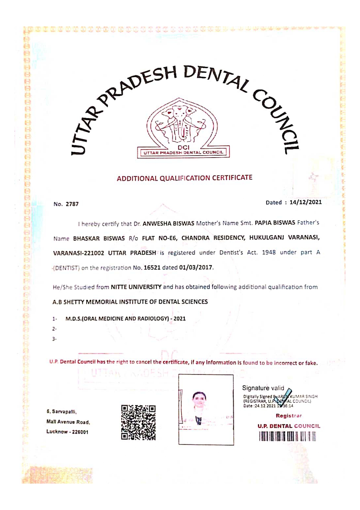 Doctor's certificate