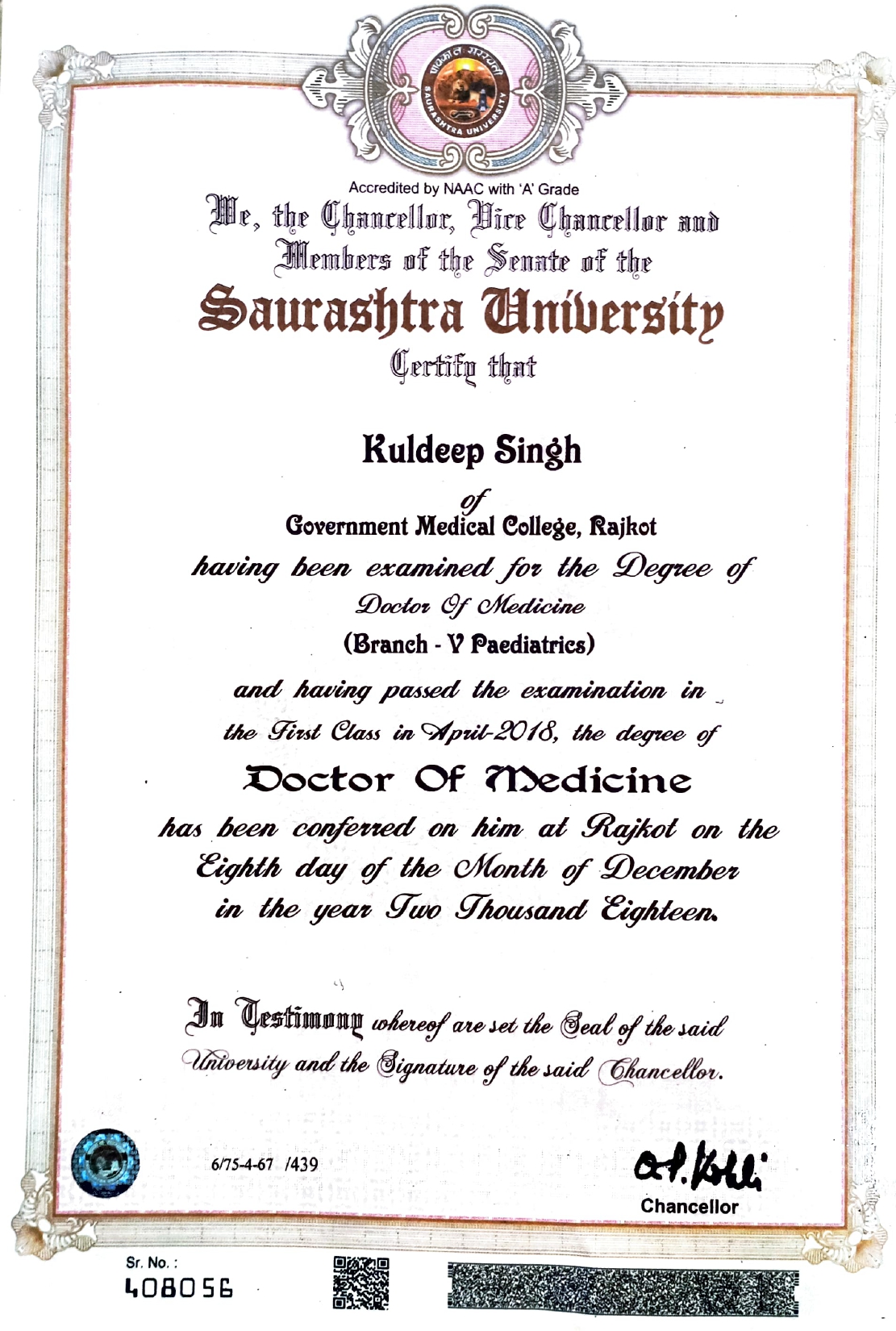 Doctor's certificate
