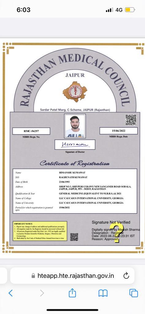 Doctor's certificate