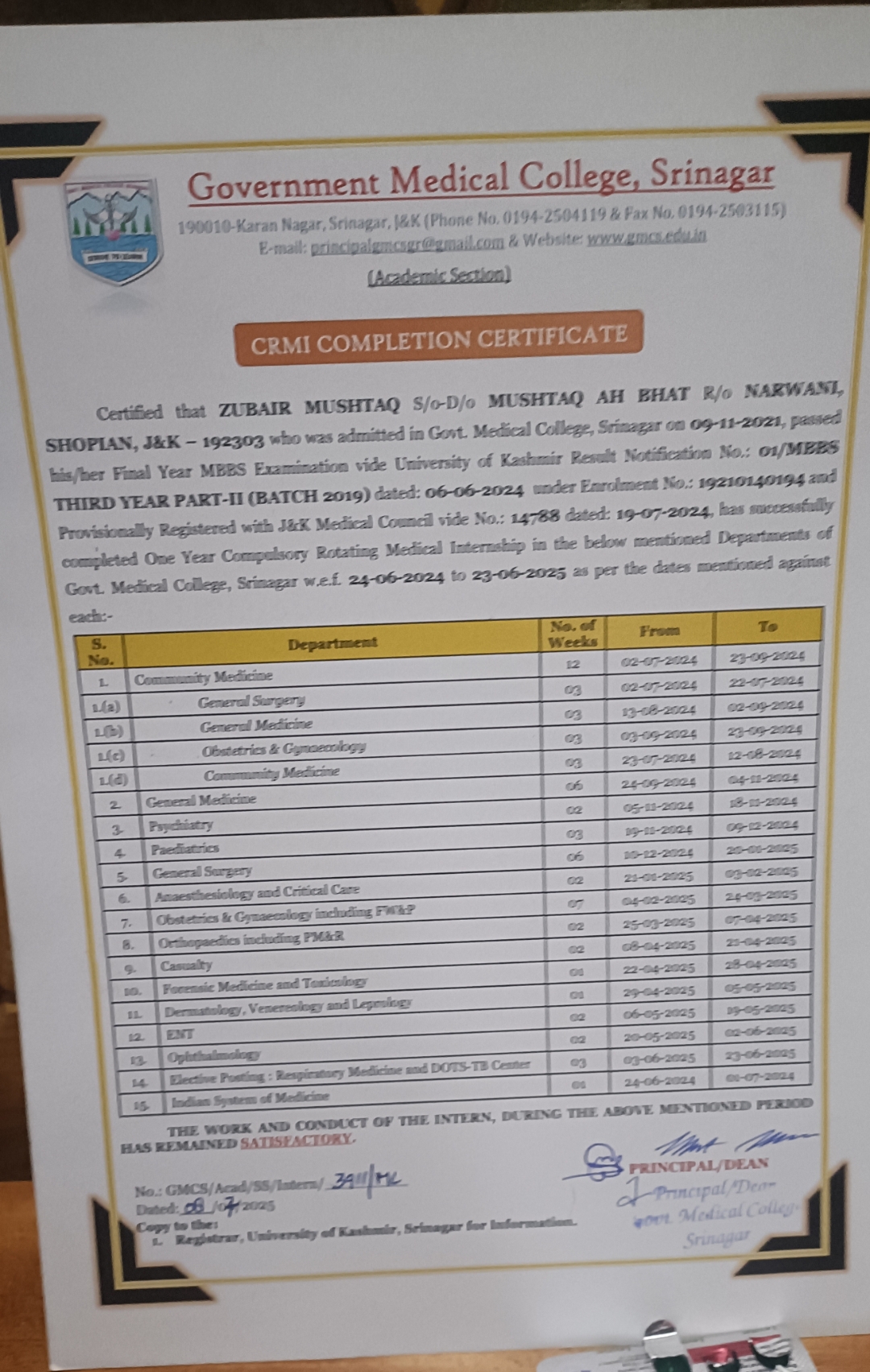 Doctor's certificate