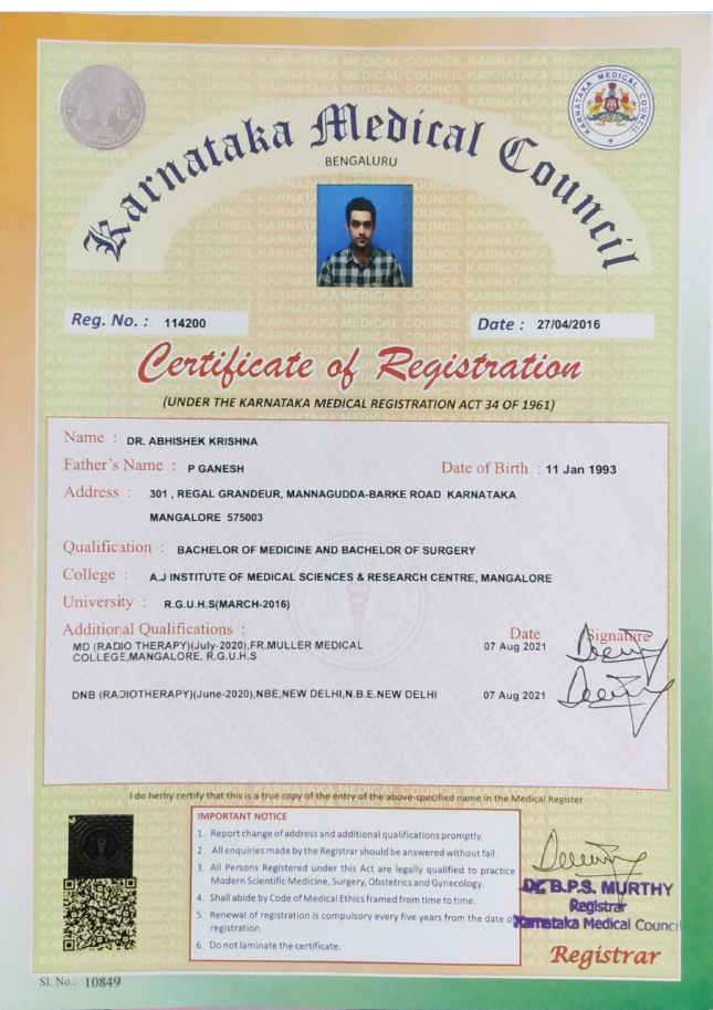 Doctor's certificate