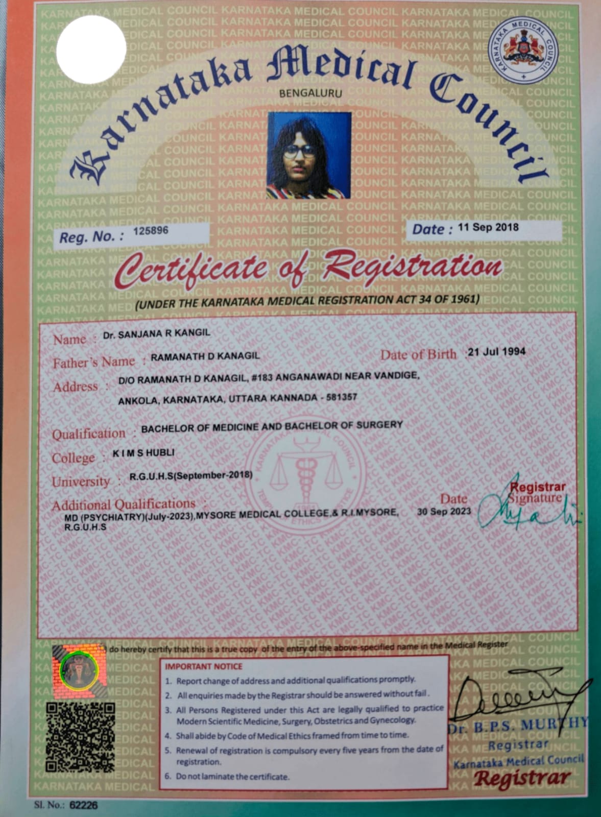 Doctor's certificate