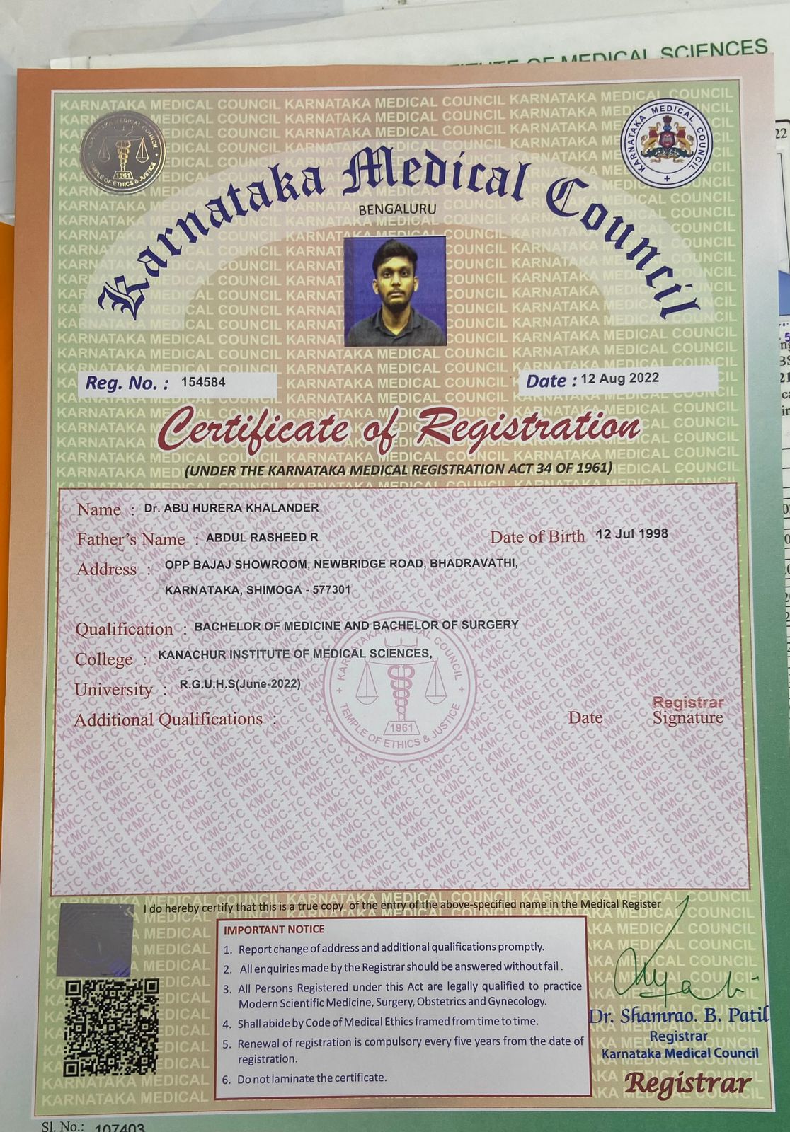Doctor's certificate