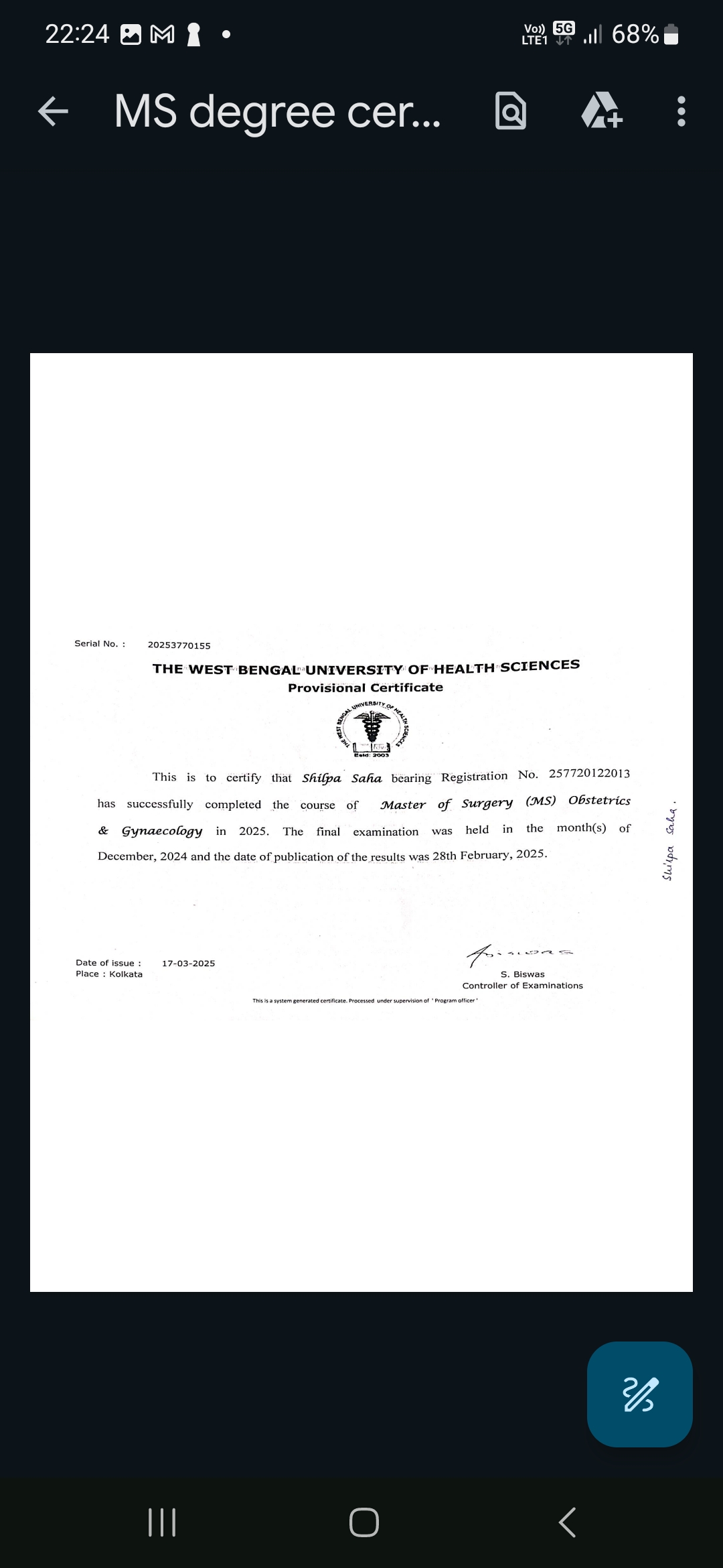 Doctor's certificate