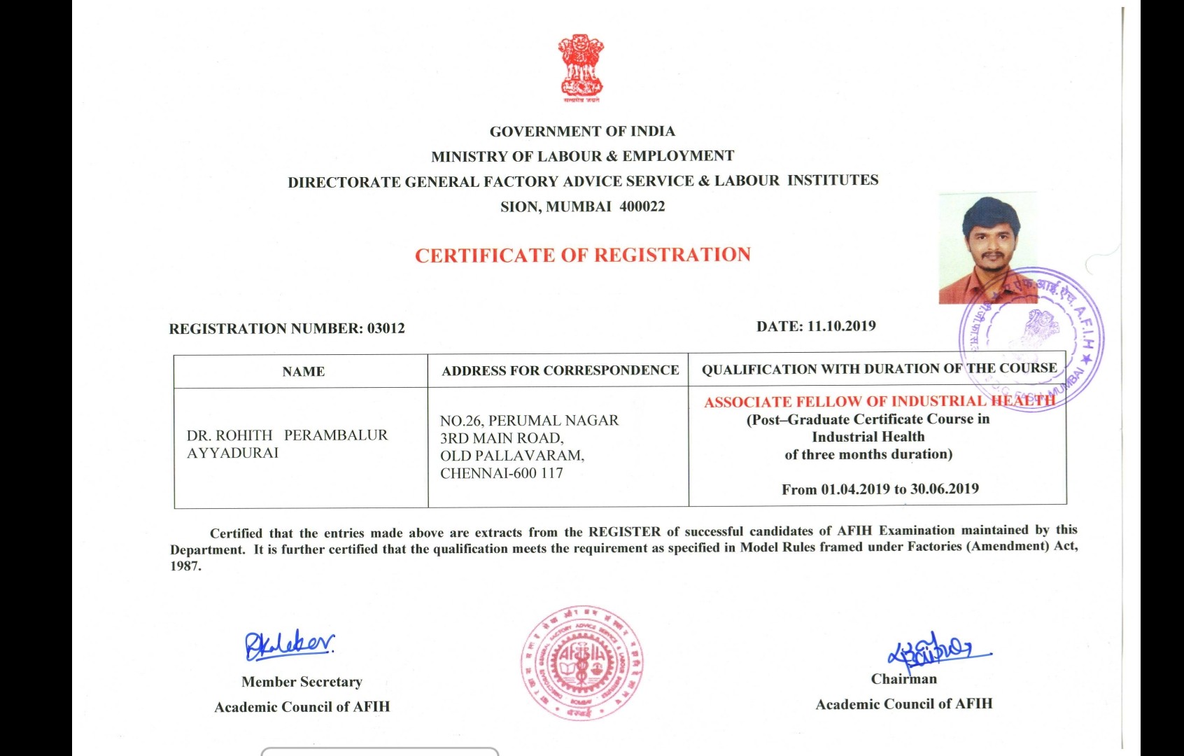 Doctor's certificate