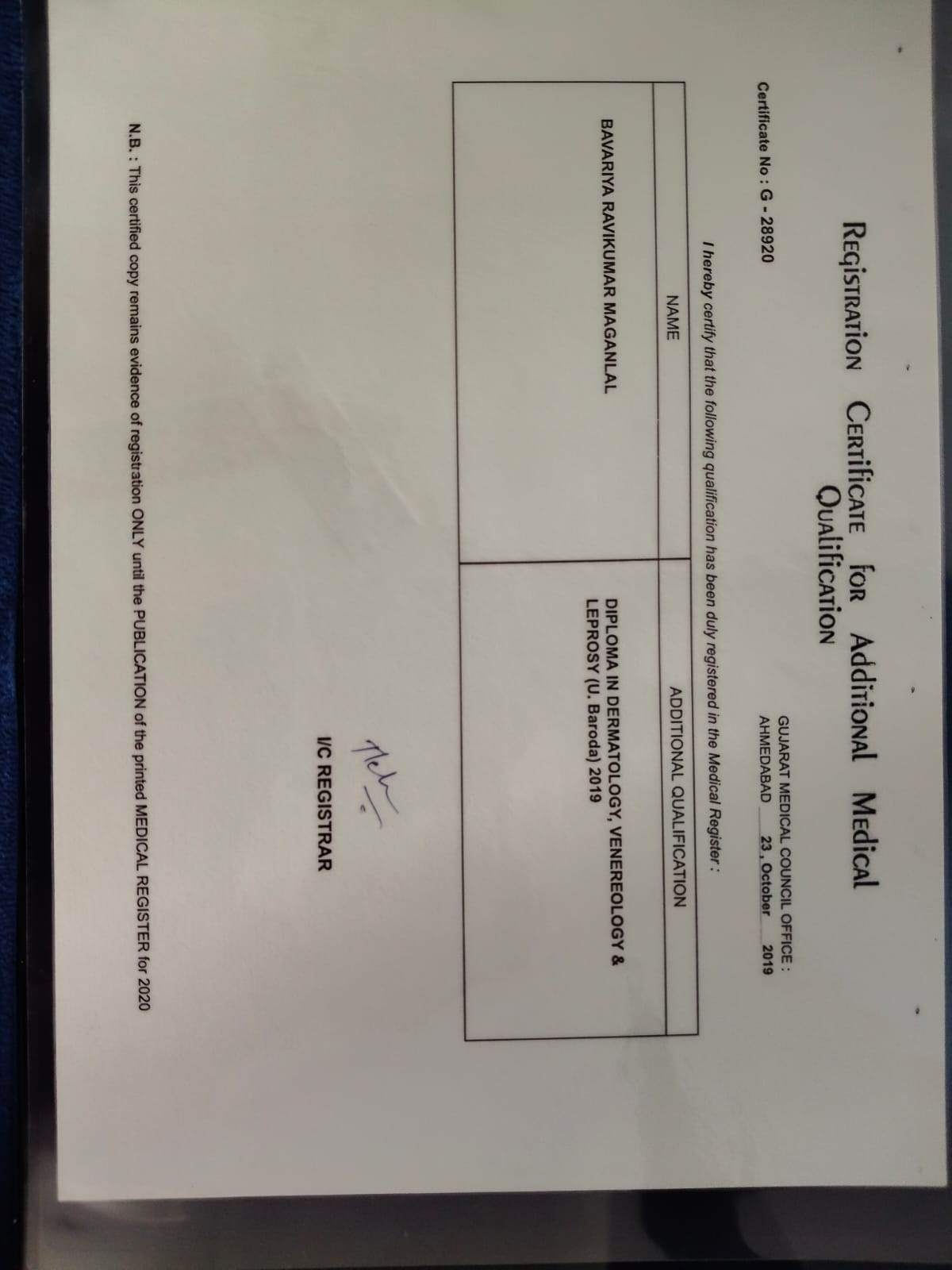 Doctor's certificate