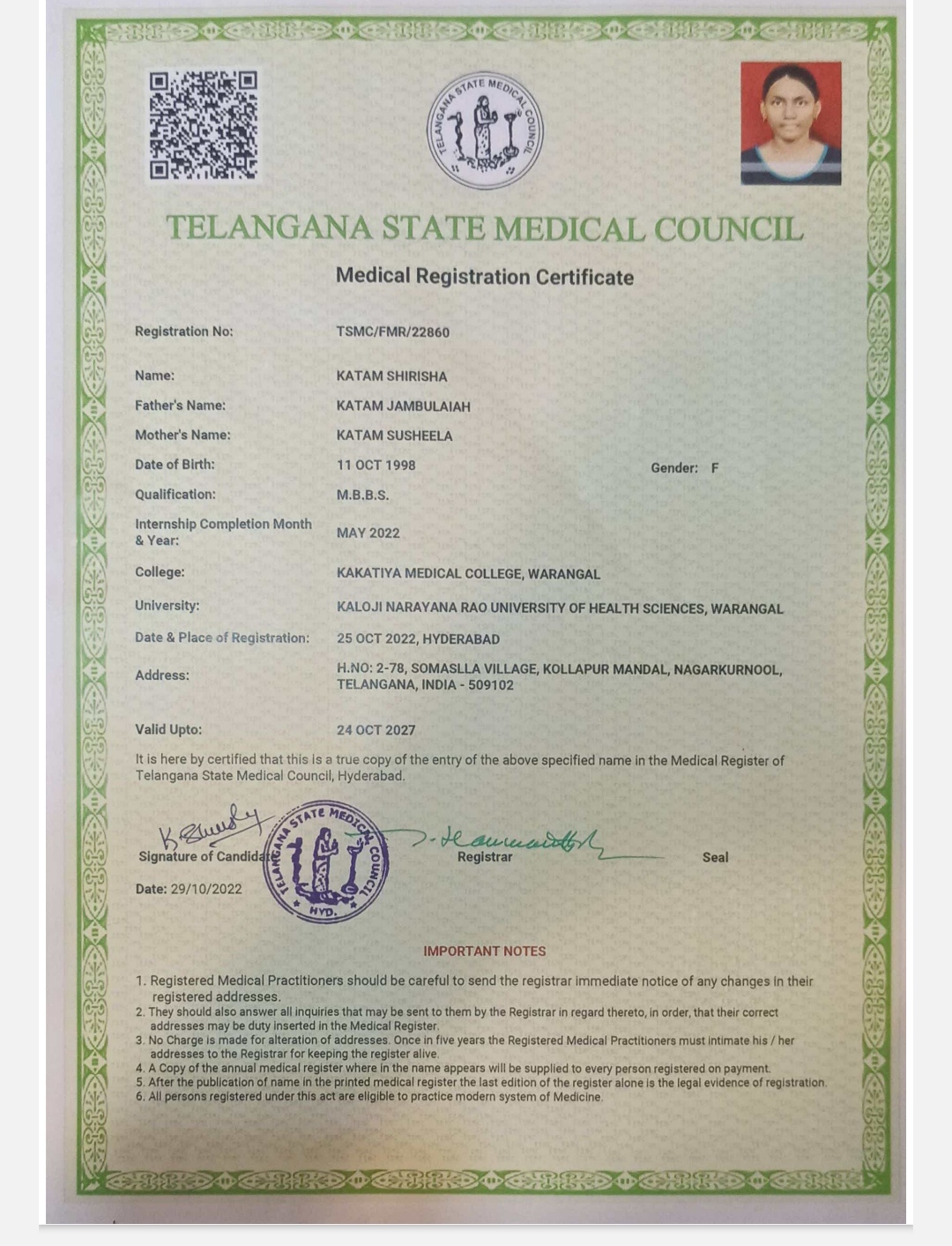 Doctor's certificate