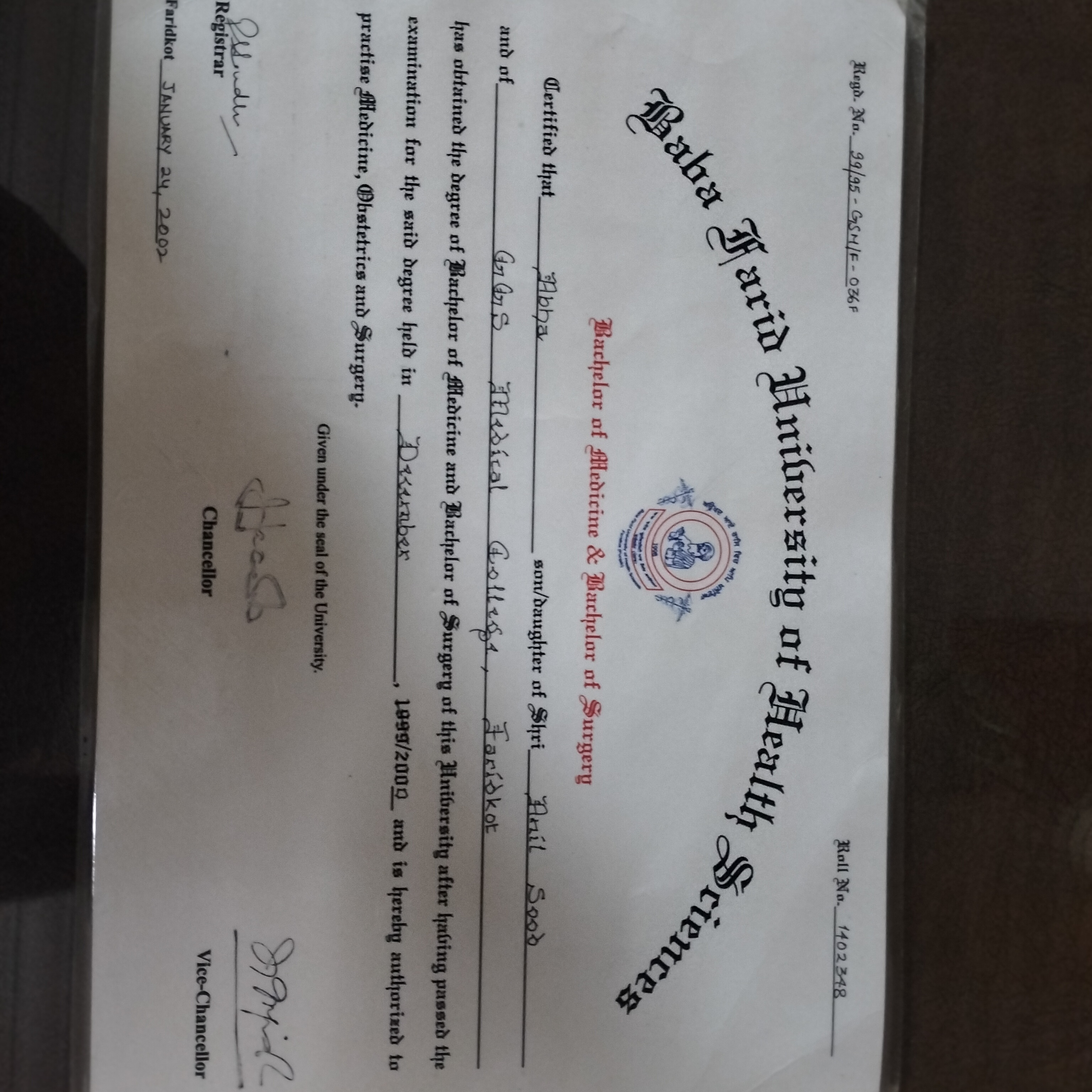 Doctor's certificate