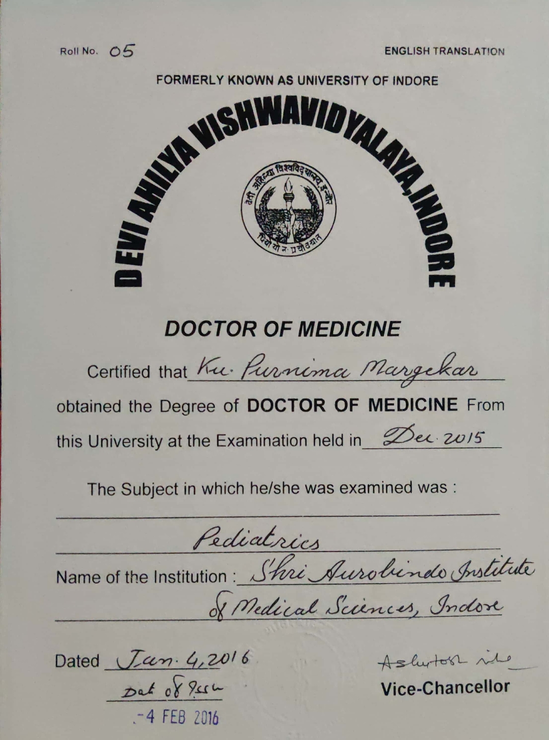 Doctor's certificate