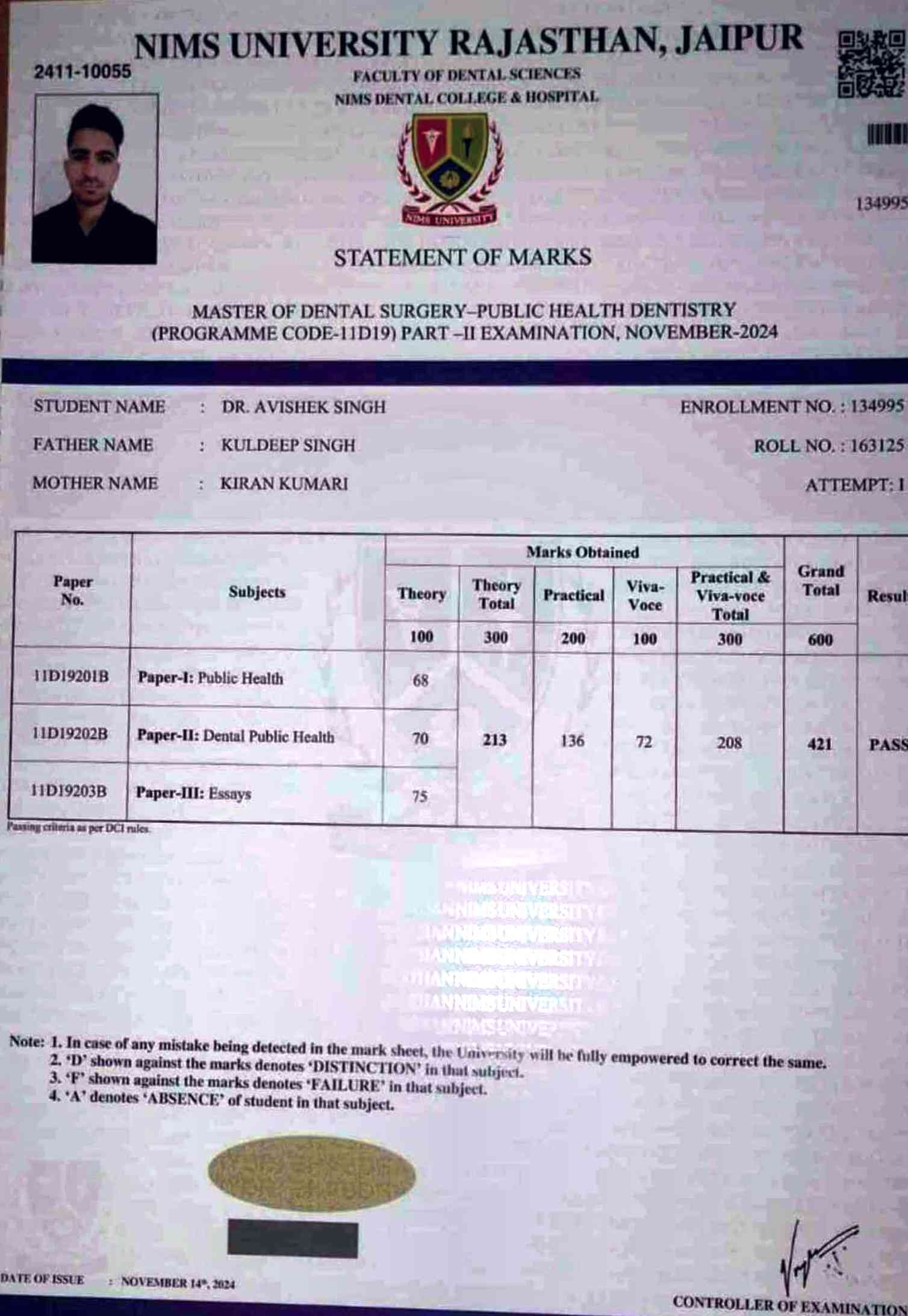 Doctor's certificate