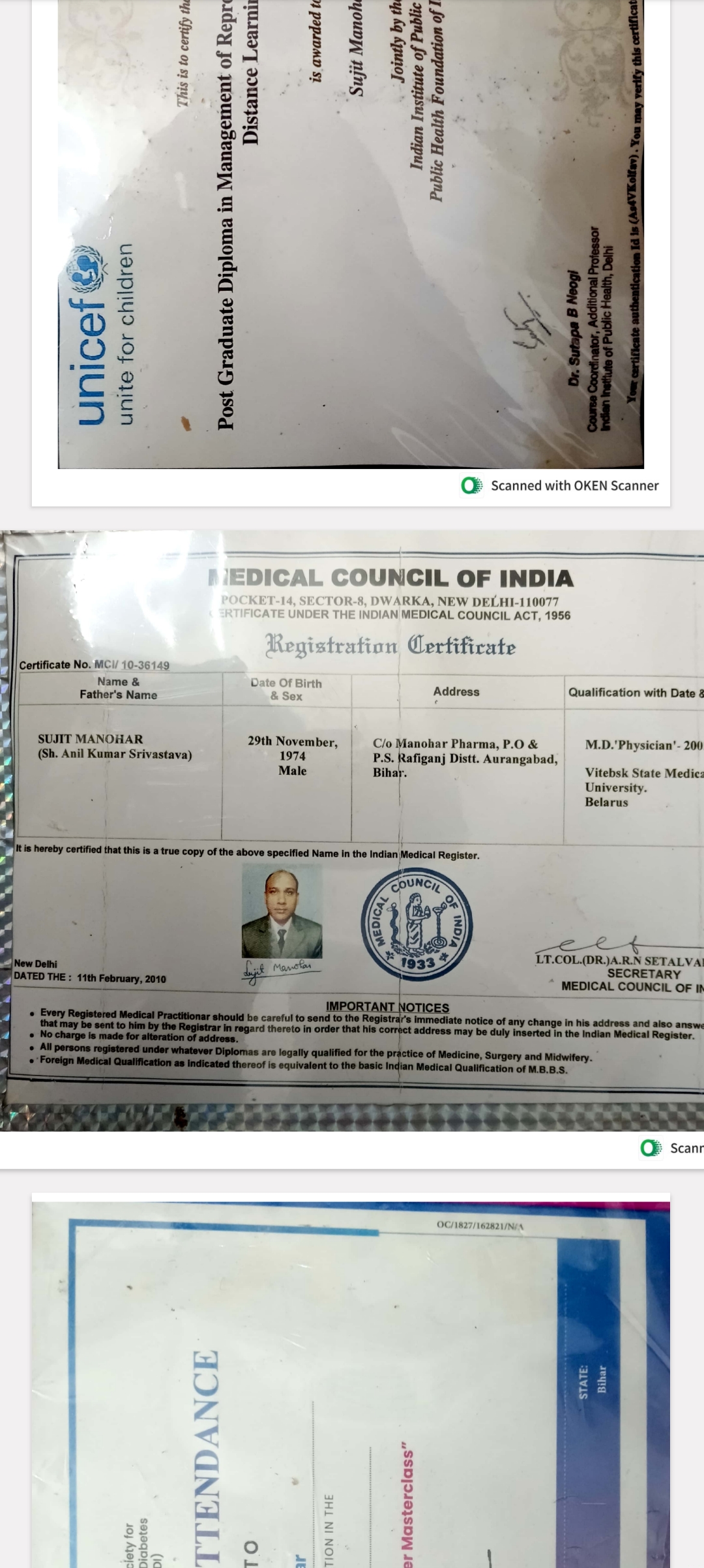 Doctor's certificate