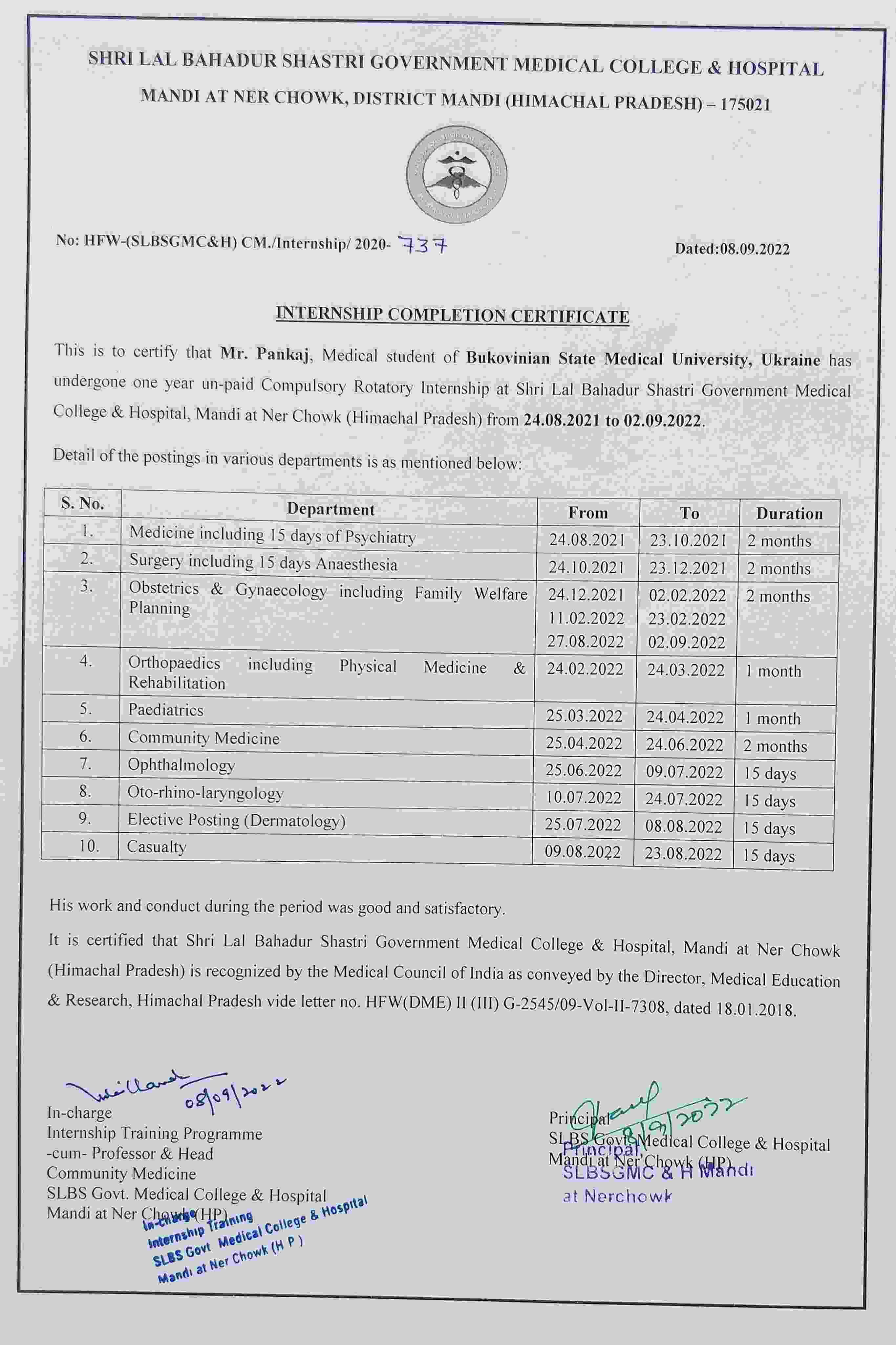 Doctor's certificate