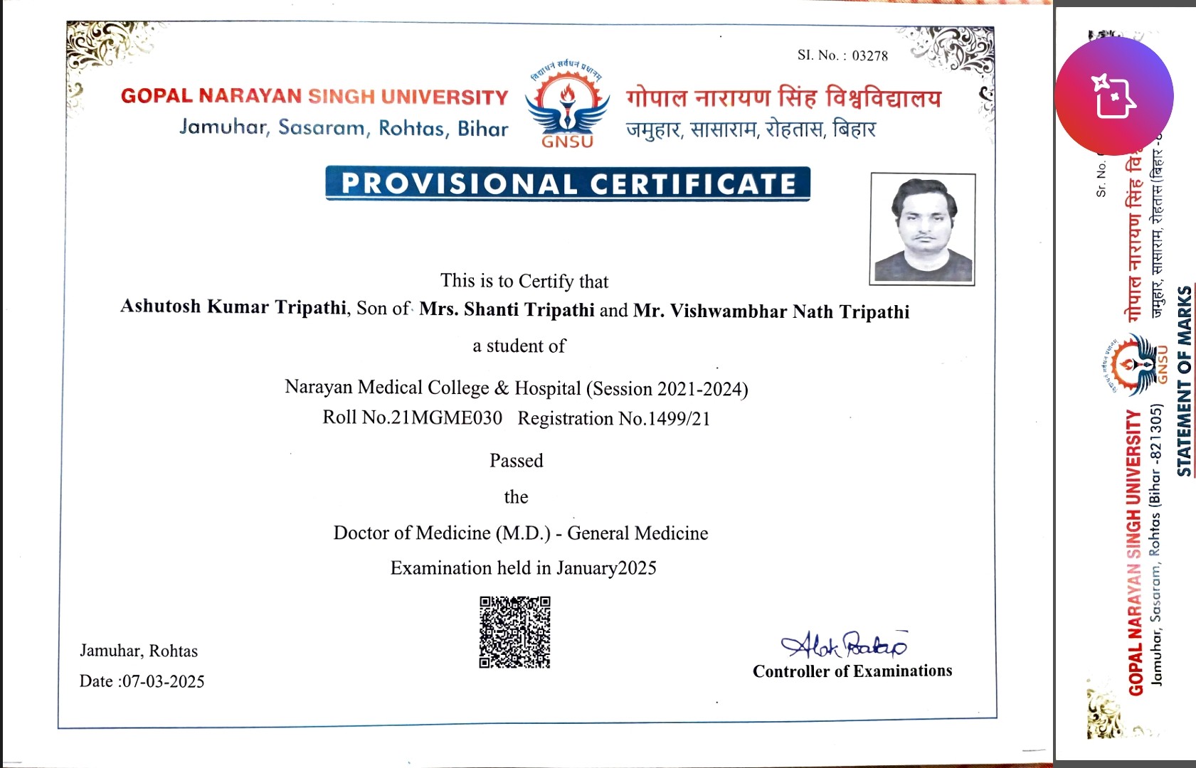 Doctor's certificate