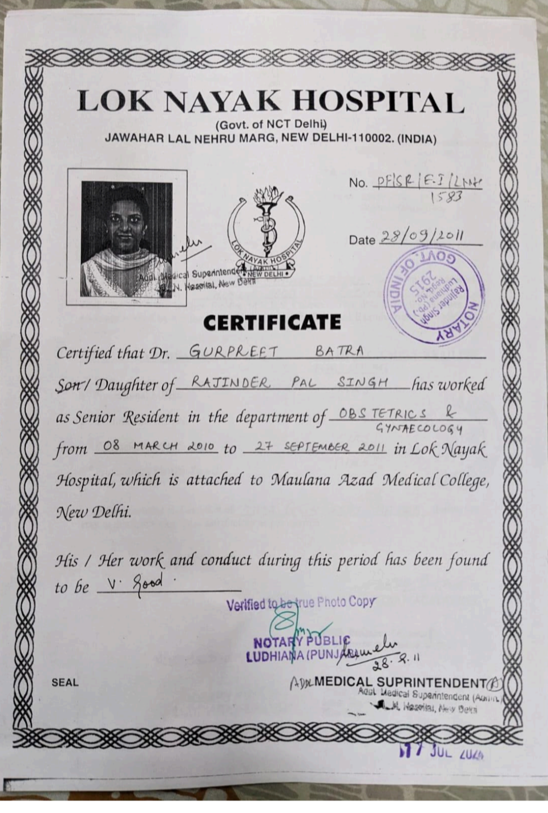 Doctor's certificate